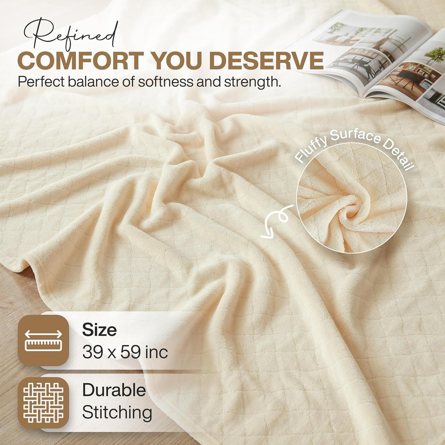Soft Fleece Throw Blanket – Cozy Lightweight Blanket for Bed, Sofa & Travel 39x59in Warm Plush Decorative Cream Throw for Home and Livingroom