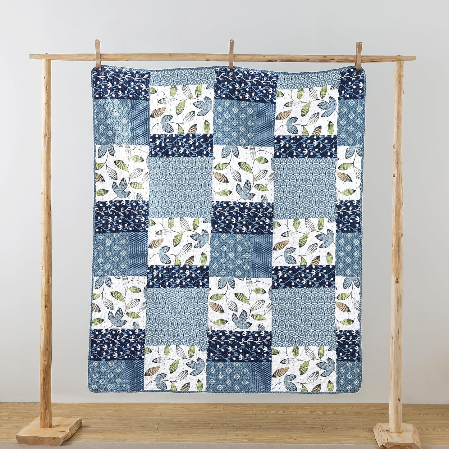 SLPR Pacific Coast 50" x 60" Quilted Throw Blanket, Blue and White Floral Patchwork Throw Quilt for Couch and Bed, Lightweight Lap Quilt