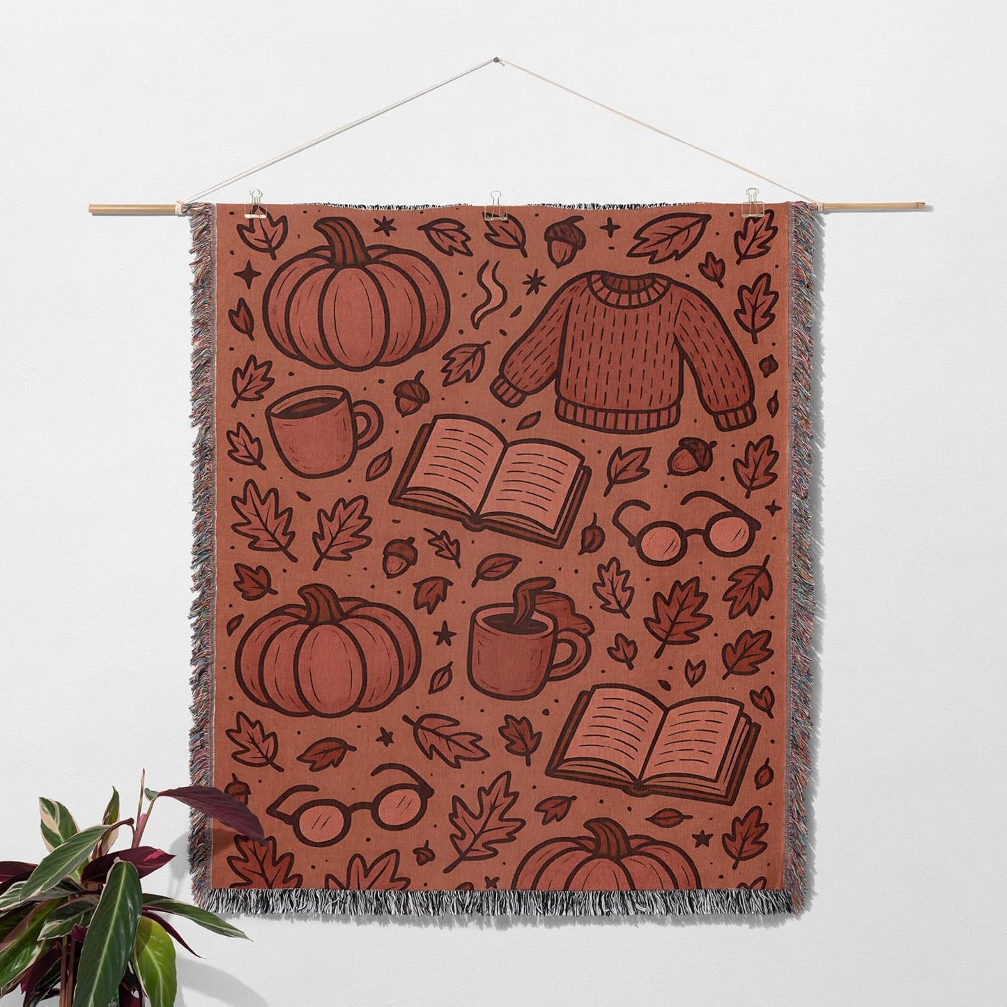 Autumn Reading Woven Blanket Cozy Fall Throw for Book Lovers