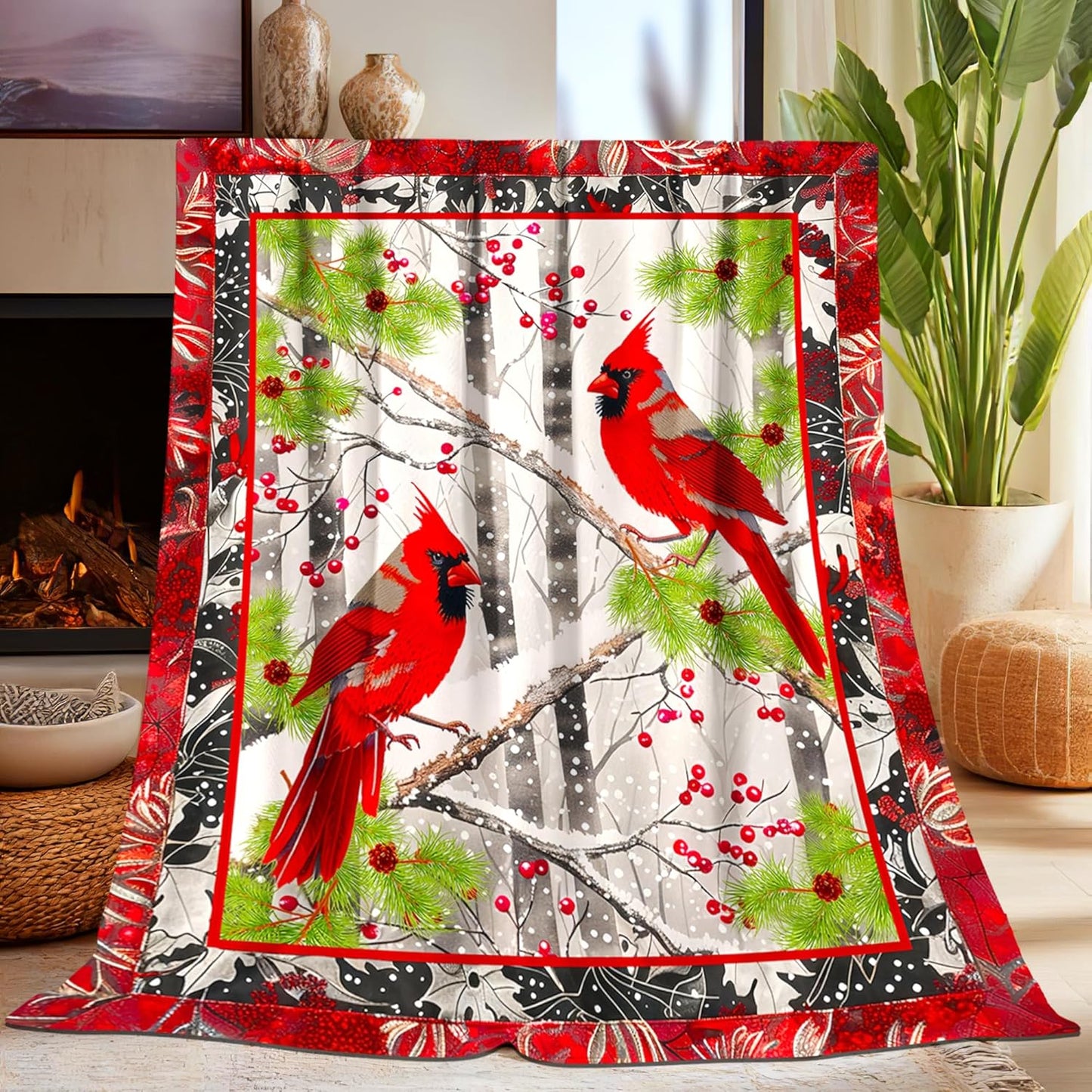 Cardinal Throw Blanket Gifts for Women Girls, Super Soft Unique Red Cardinal Stuffed Decor Bird Winter Microfiber Throw Blanket Gifts for Christmas, Warm Cozy Plush Fleece Flannel Blankets 50"x40"
