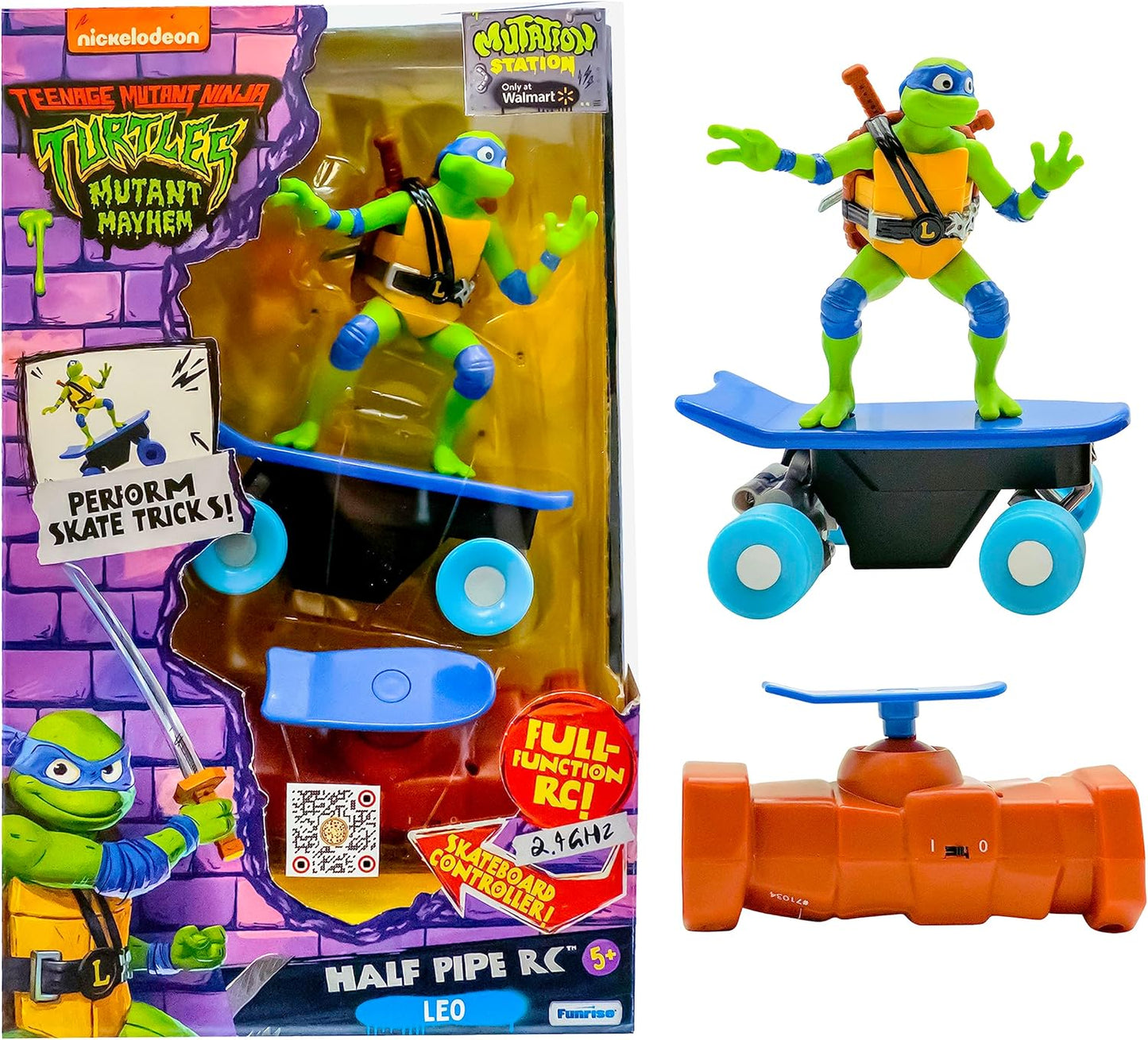 Teenage Mutant Ninja Turtles Toy, Leonardo Half Pipe RC Skate Vehicle, 2.4 GHz Skateboard Controller, Mutant Mayhem TMNT Remote Control Toy for Kids, Ages 3+