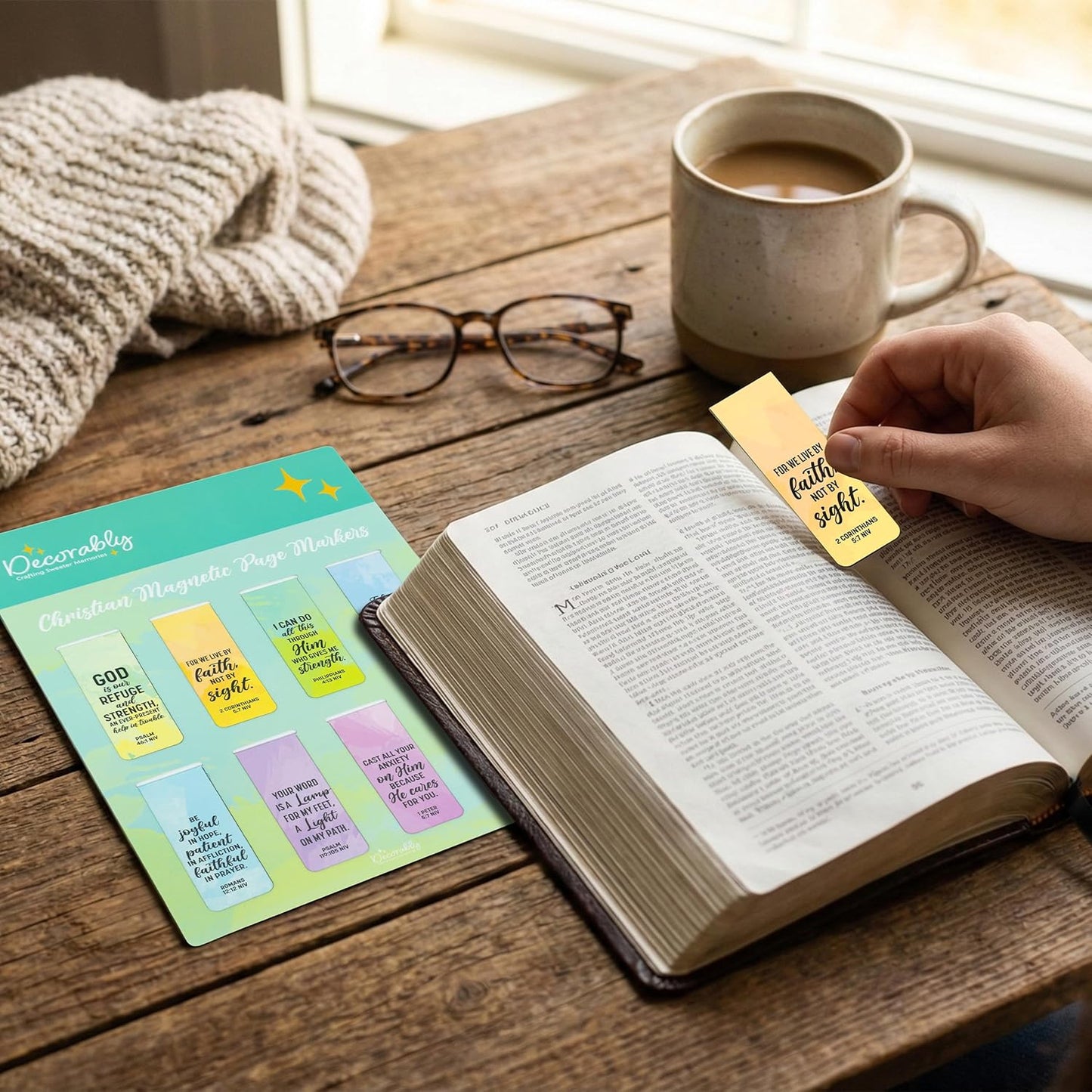 Decorably 8 Pack 0.8x2.3in Bible Verse Christian Magnetic Bookmarks for Women or Men, 8 Watercolor Motivational Designs Prayer Page Clips for Women & Men - Study, Devotional, Journaling, Reading, Gift