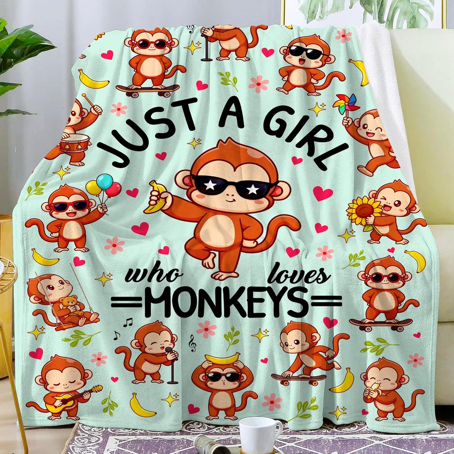 Monkey Blanket Gifts for Monkey Lovers Grils Women Cozy Flannel Monkeys Theme Throw Blankets Bedding Decor Gifts for Kids Adults 50"x40"