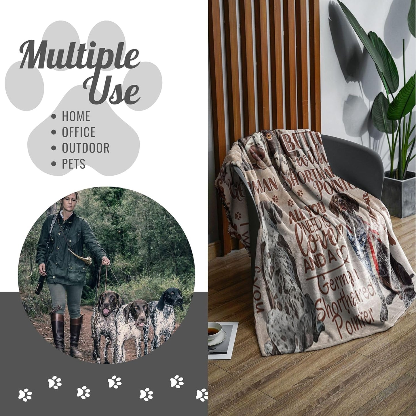 German Shorthaired Pointer Gifts for Women, Flannel Throw Blanket for Dog Mom Dad Owner Wiener Dog Lovers, 50 x 65 Inches, Beige