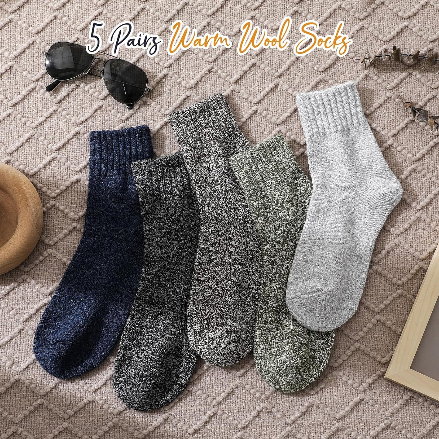 Wool Socks for Women - Womens Wool Socks Winter Sock for men Warm Thick Knit Soft Vintage Casual Crew Sock