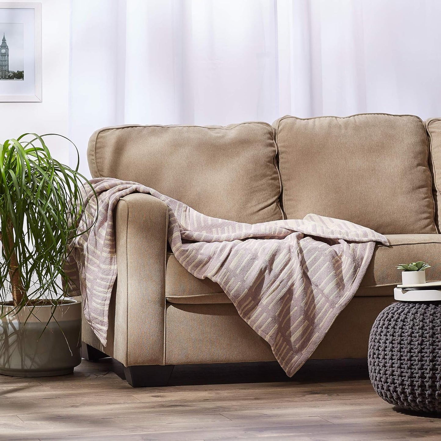 DII Urban Geometric Collection Cotton Throw Blanket, 50x60, Dusty Lilac
