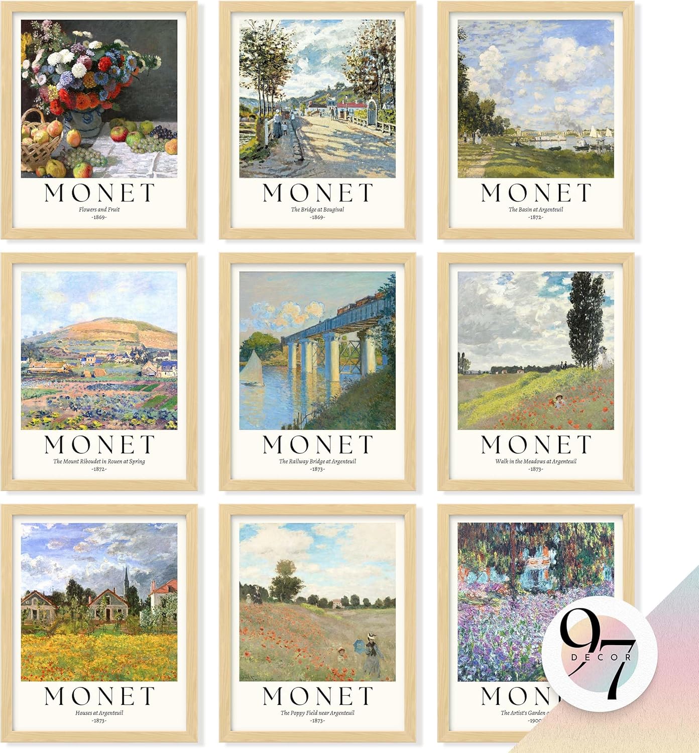 97 Decor Claude Monet Wall Art - Claude Monet Prints For Wall Decor, Vintage Monet Poster For Room Aesthetic, Impressionist Wall Art Eclectic Famous Fine Art Prints For Home Bedroom (8x10 Unframed)
