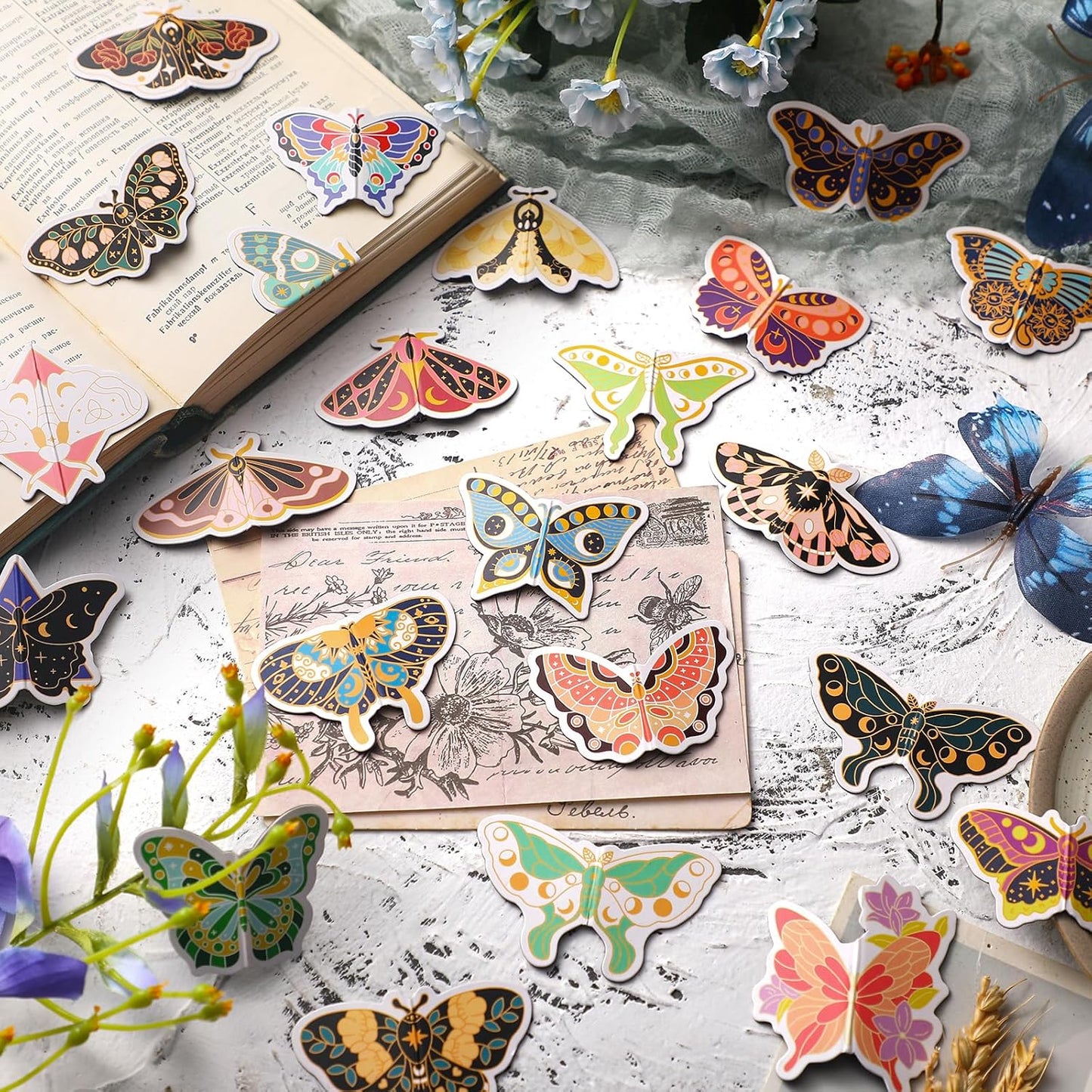 Ireer 60 Pcs Butterfly Magnetic Bookmarks Magnet Butterfly Shape Page Markers Cute Bookmarks Foldable Page Clip for Reading Office Gifts Supplies, 30 Styles