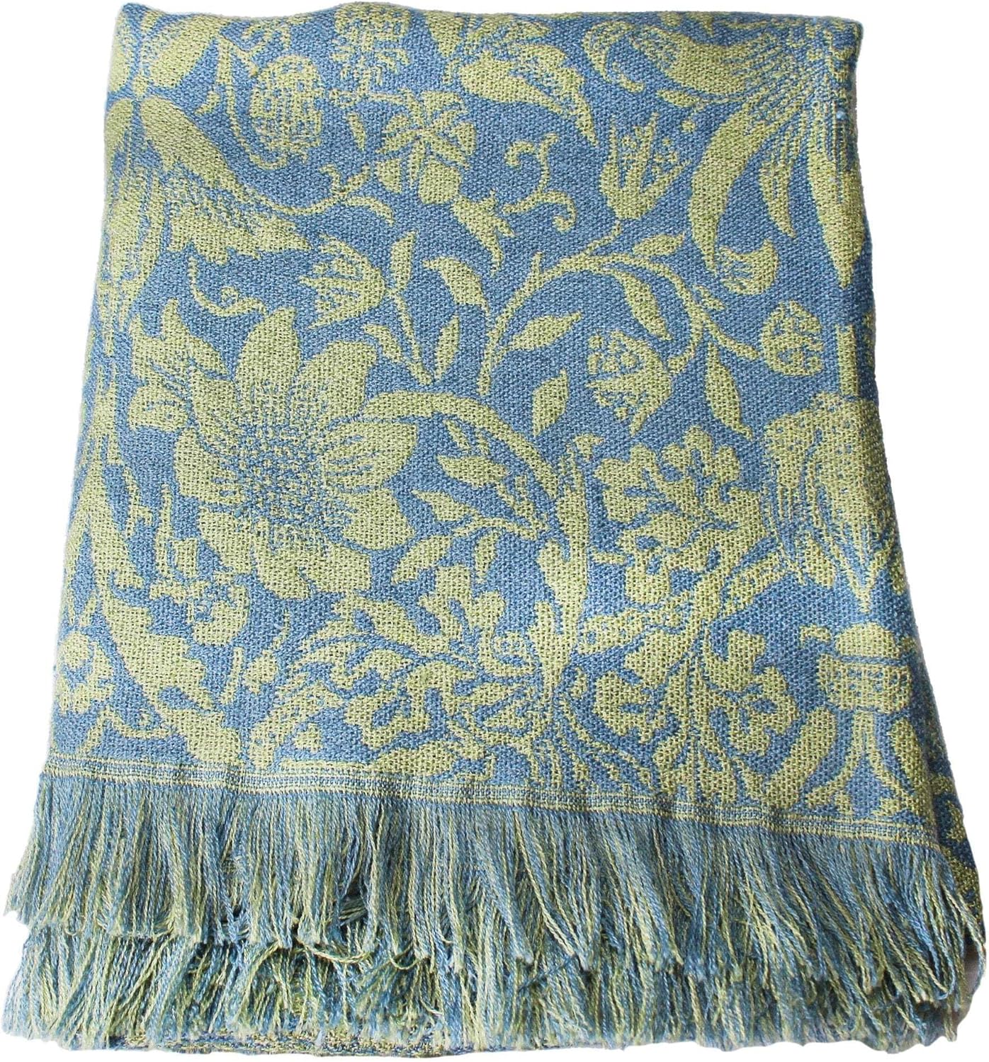 Half Moon Bay Strawberry Thief by ACS William Morris 49 x 59 Inch Sage Green and Blue RPET Material Throw Blanket