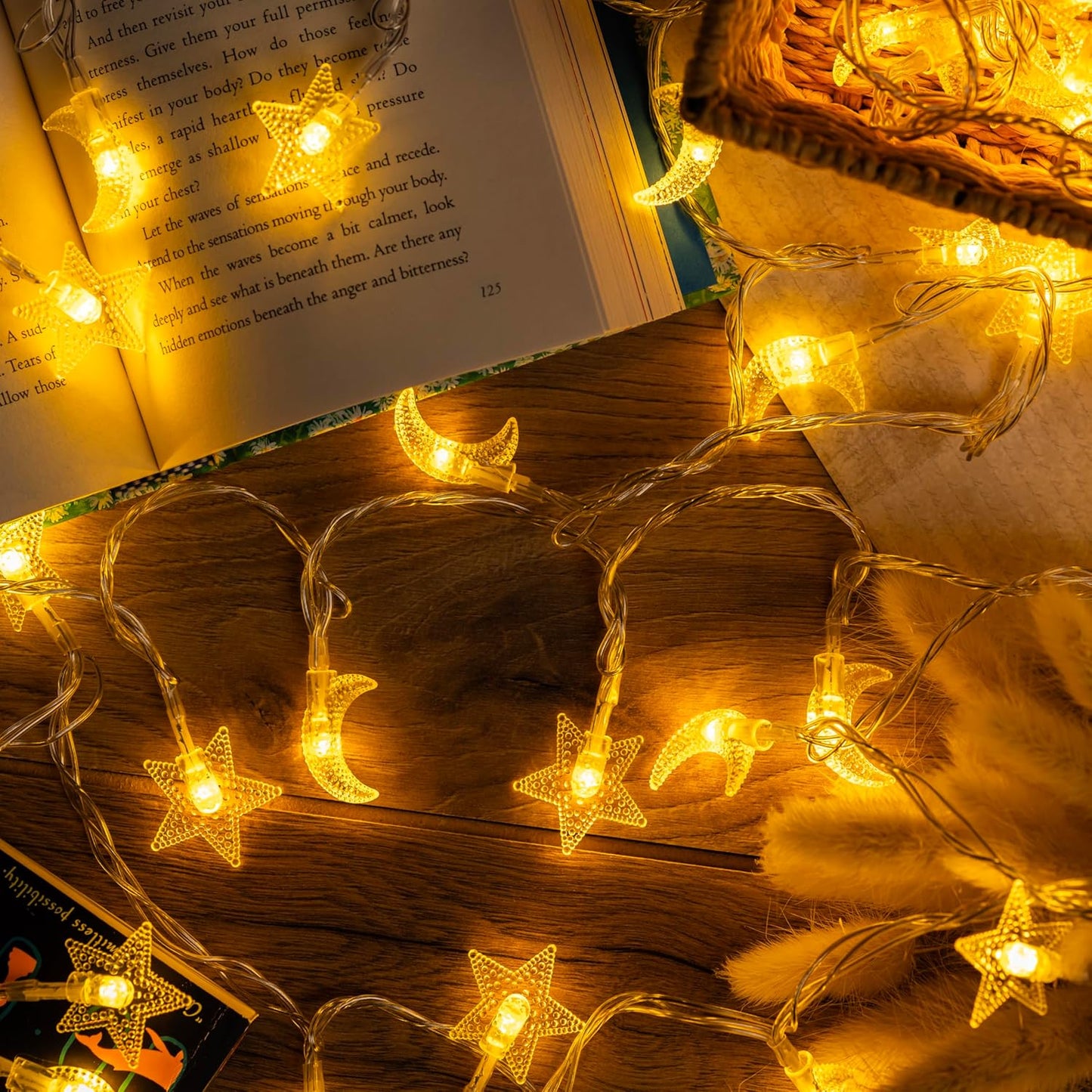 Whimsigoth Star and Moon Decor String Lights, Indoor Bedroom Classroom Dorm Patio Party Wedding Decor, Warm White Plug or Battery (30ft Plug-in)