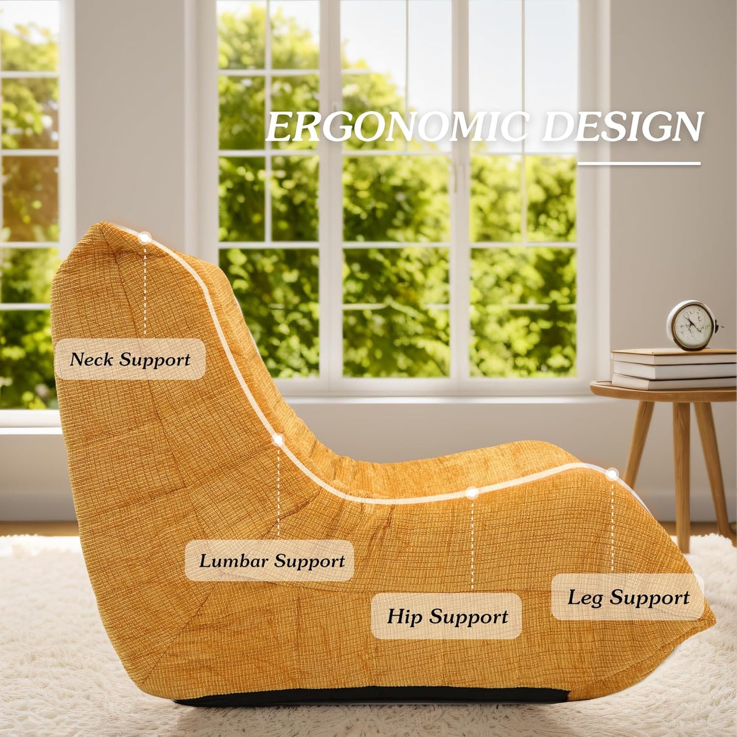 Bean Bag Sofa for Adults,BeanBag Chair with Memory Foam,Modern Fireside Lounge Chairs for Living Room,Bedroom,Office,Yellow