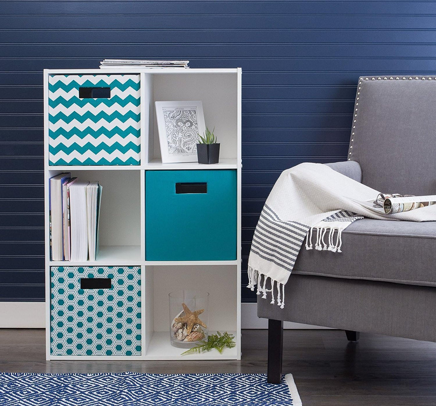 DII Collapsible Polyester Storage Cube, Chevron, Teal, Large