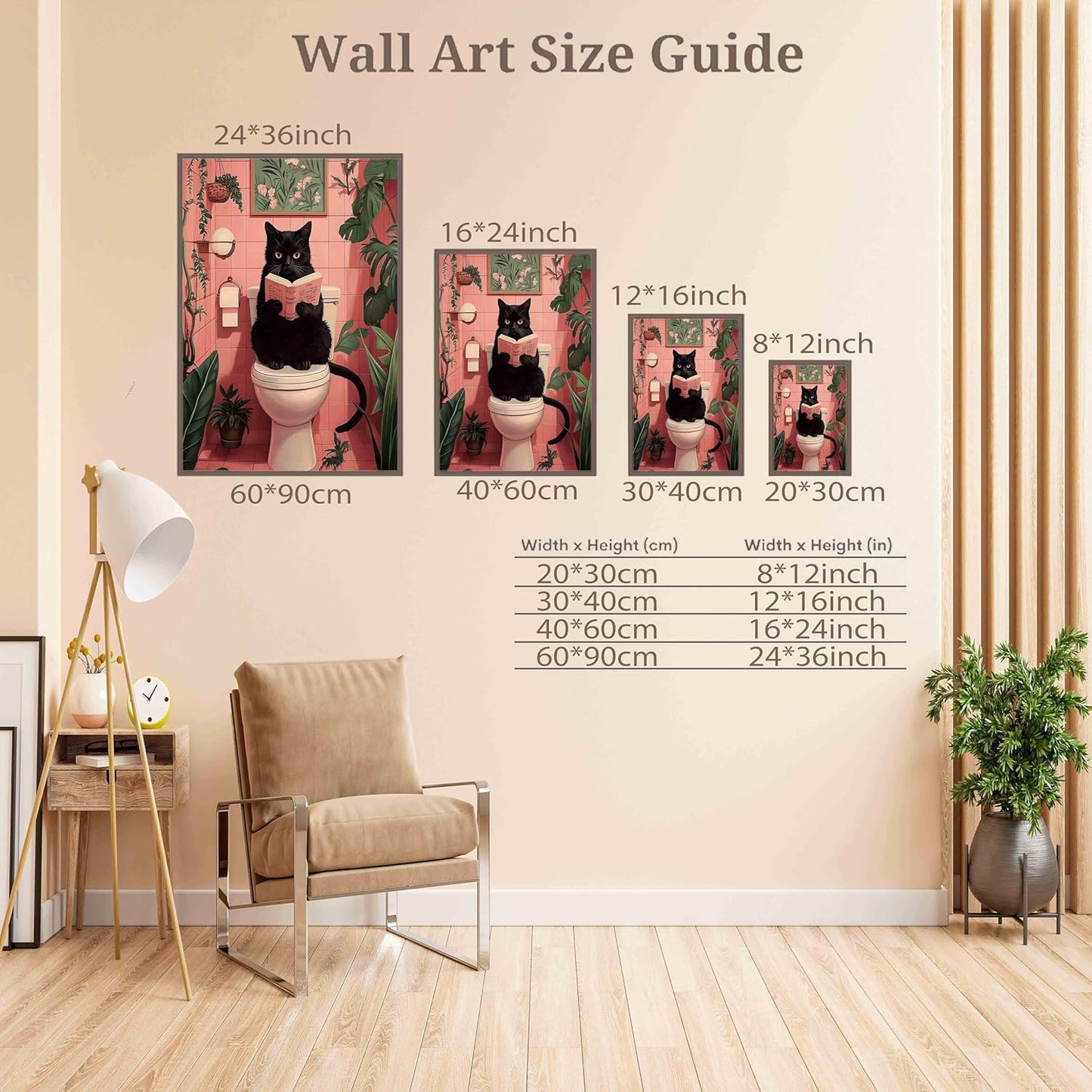 Trendy Funny Black Cat Using Toilet Posters Cute animal Reading Newspaper Canvas Wall Art Bathroom Botanical Pink Aesthetic Prints Painting For Home Bedroom Dorm Wall Decor 8x12in Unframed