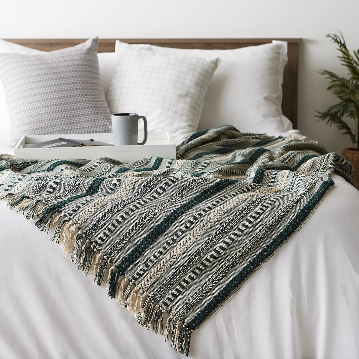 DII Braided Striped Decorative Throw Blanket, 50x60, Dark Green
