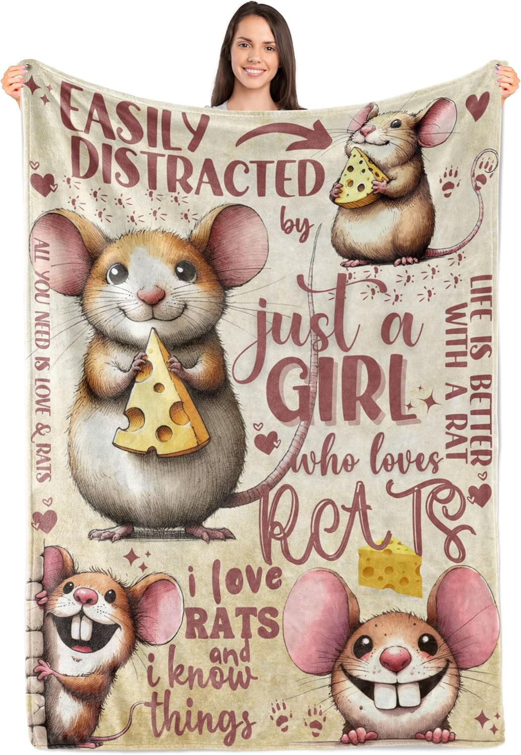 Rat Gifts - Flannel Throw Blanket for Women, Adults, Best Friends & Coworkers - 50 X 65 Inches
