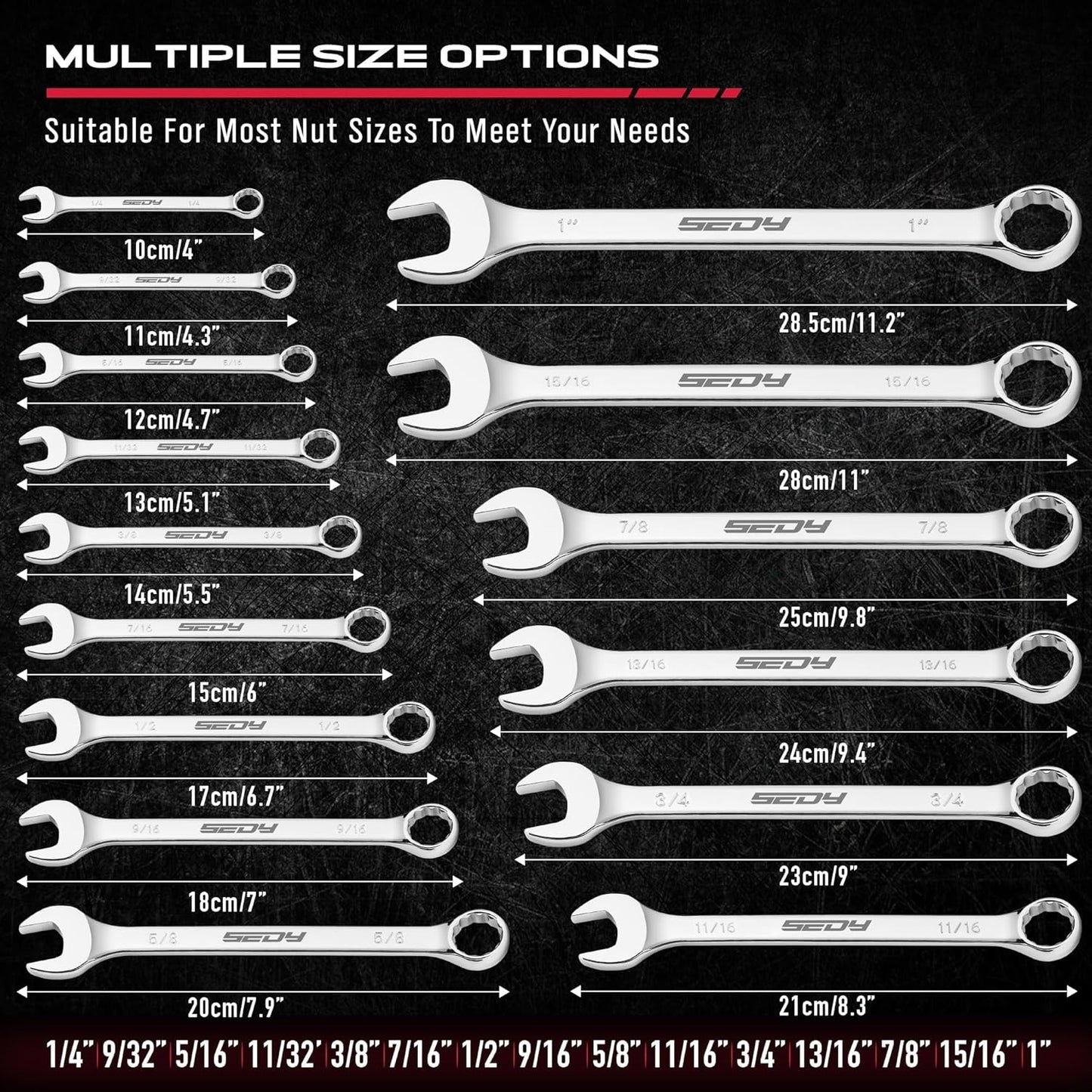 30-Piece Combination Wrench Set - Open End Wrench Set with Organizer Professional 12 Point Wrench Kit Tool for Mechanic Garages Workshops 1/4'' to 1'' & 8-22mm