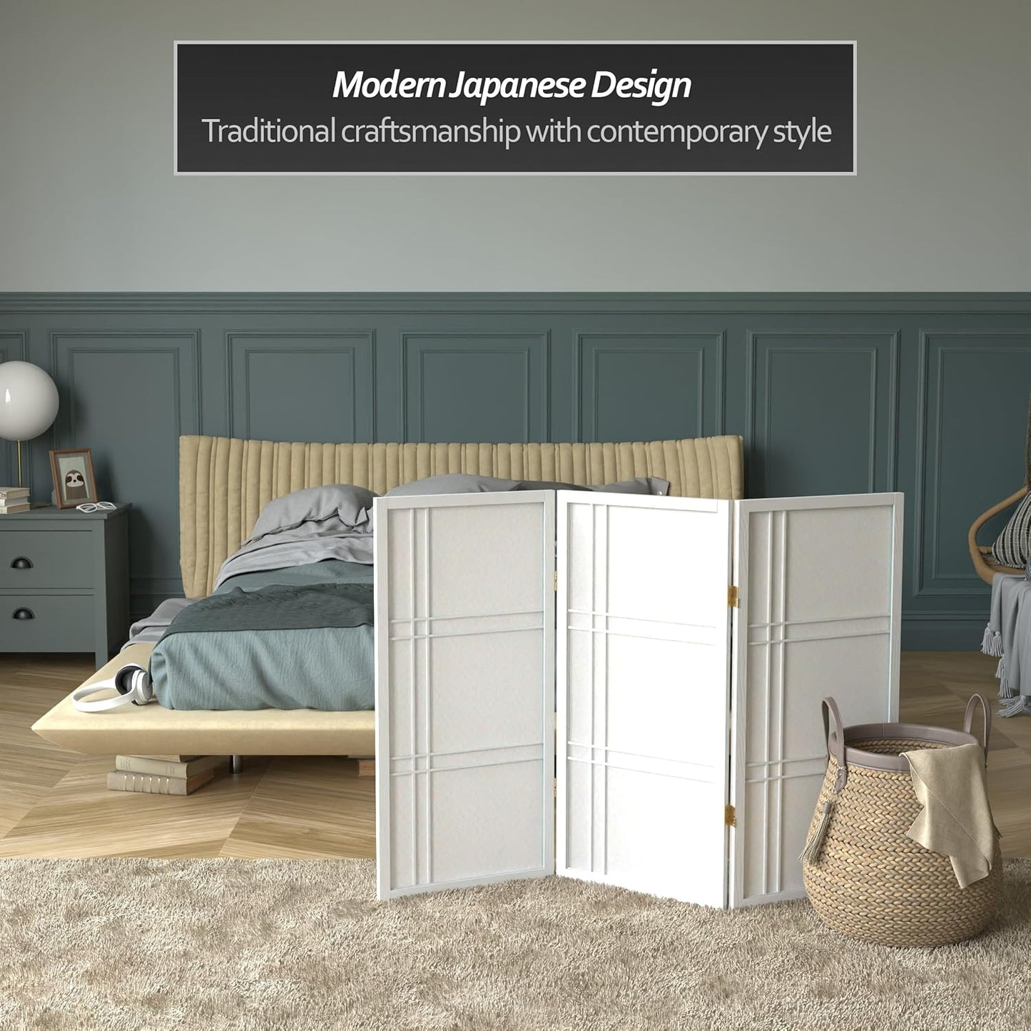 3 ft. Short Double Cross Shoji Screen - White - 3 Panels