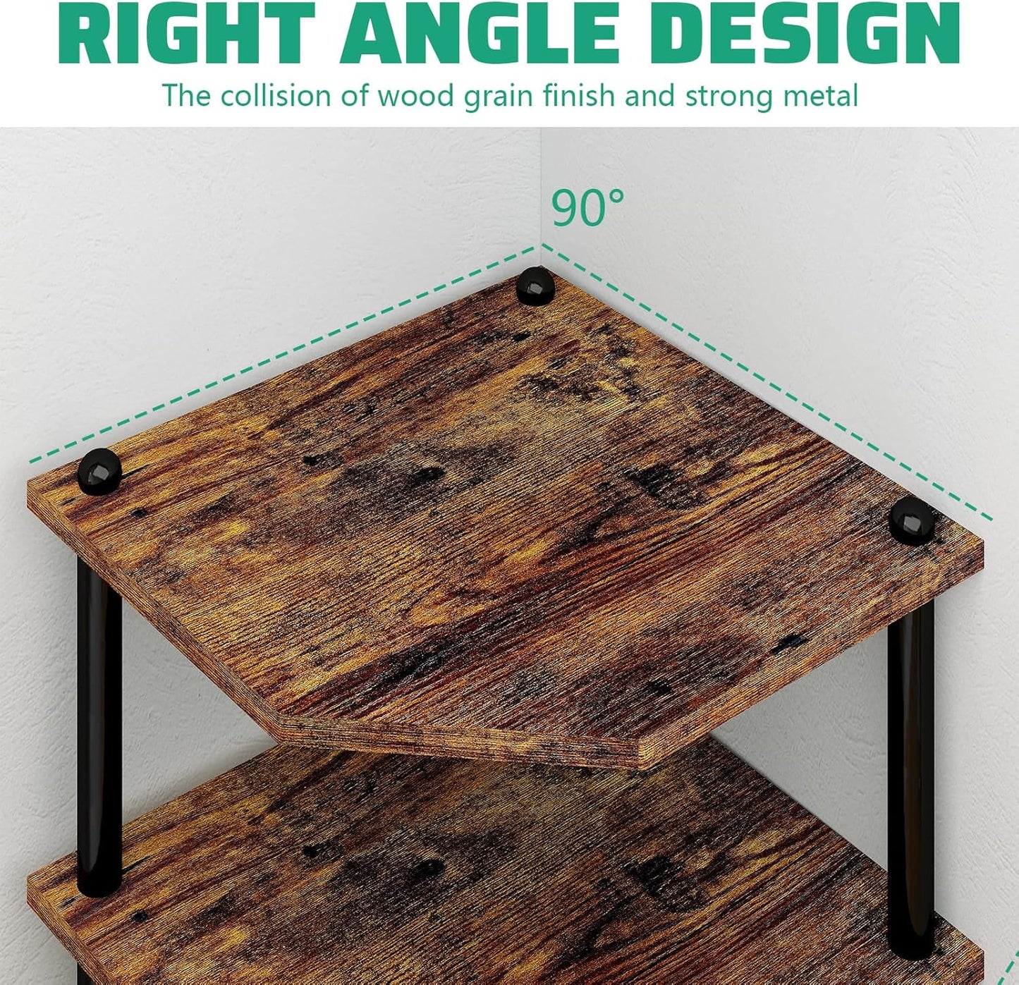Desktop Corner Stand Shelf for Storage, 3 Tier Corner Shelf Organizer, Rustic Brown Rack for Small Spaces, Bedroom, Home Office, Kitchen, Bathroom