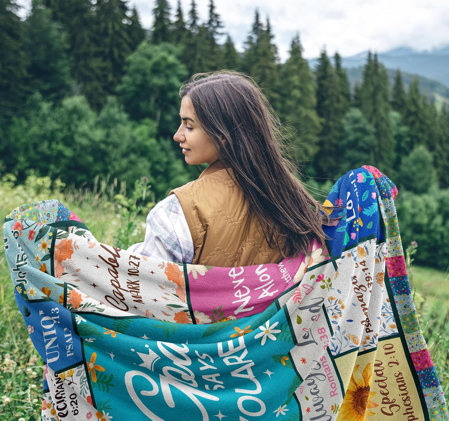 Christian Gifts for Women, Religious Blanket with Flowers, Inspirational Birthday Gifts for Women, Gifts for Sister, Friend, Daughter, Mom, Soft Throw Blankets 60x50in