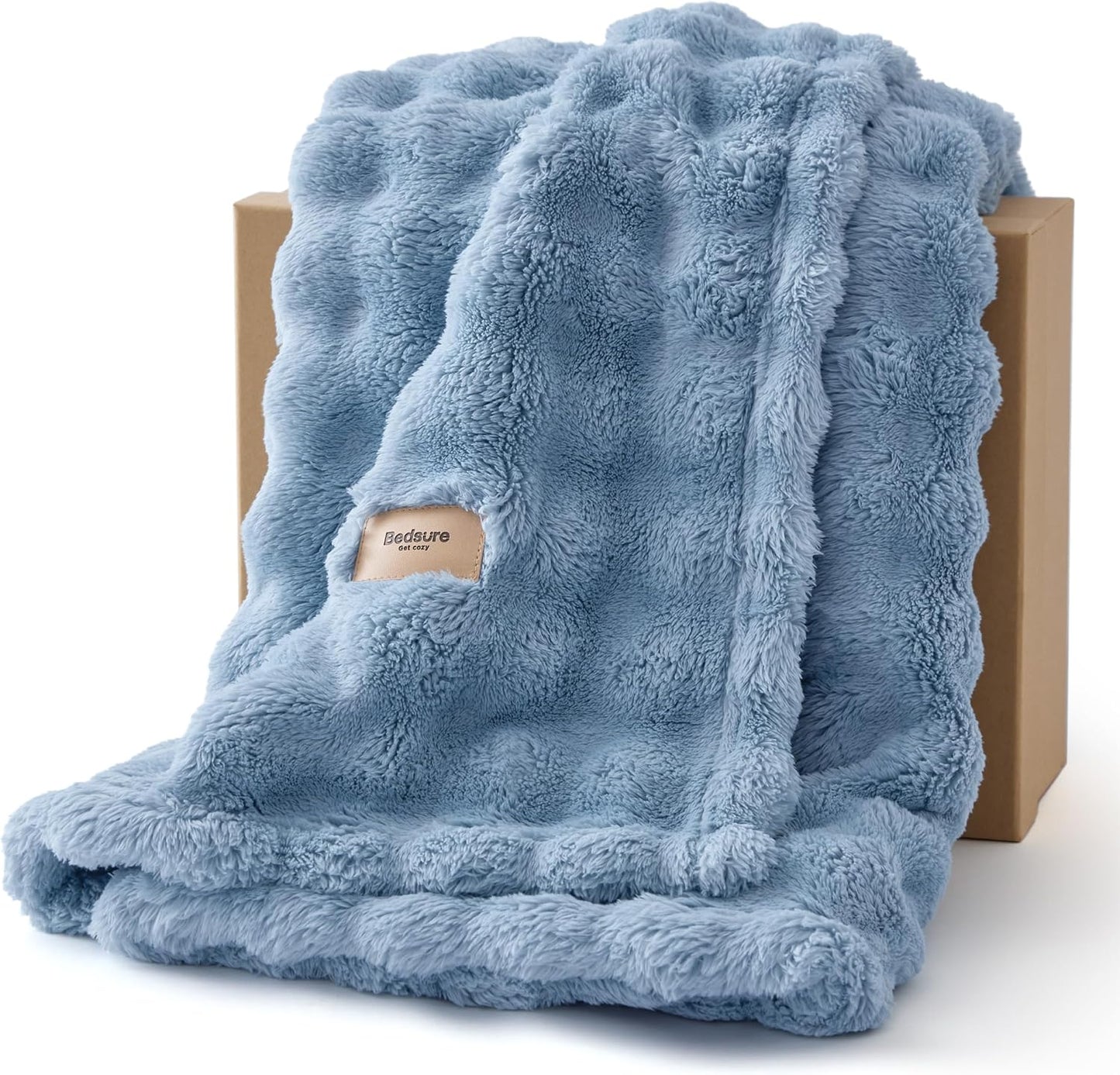 Bedsure 3D Fleece Bubble Blanket for Couch - GentleSoft Blue Spring Throw Blanket for Sofa Bed Room Decor - Luxury Soft Cozy Gifts for Her, Lightweight, All Seasons, Celestial Blue, 50"×60"