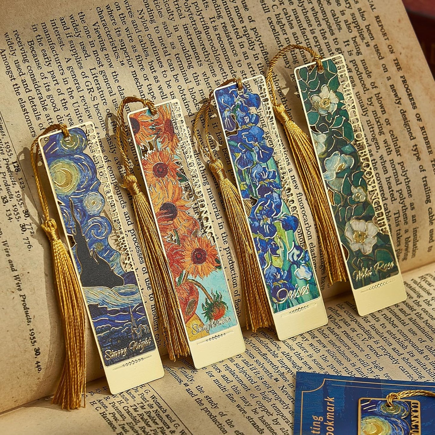 4Pcs Metal Bookmarks with Tassels, Art Van Gogh Book Marker for Women,Museum Gift Book Lover Gifts for Teacher, Writes, Readers