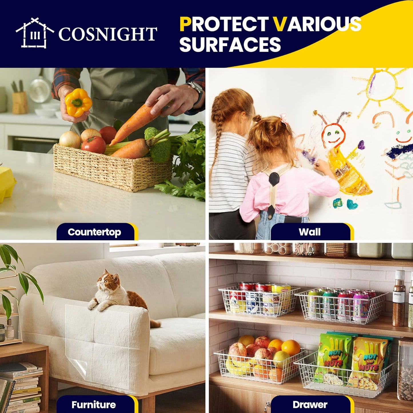 COSNIGHT Clear Contact Paper Peel and Stick for Book Cover Protector 17.7in x 10ft/Roll, Clear Self Adhesive Shelf Liner and Drawer