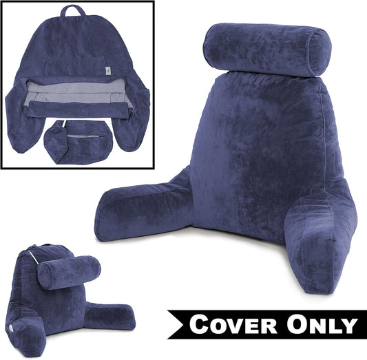 Husband Pillow XXL Cover Only Dark Blue, Cozy Microfiber Bed Rest Pillow Cover with Arms - Array of Colors - Generous Side and Back Pockets for Your Favorite Comfy Reading Pillow