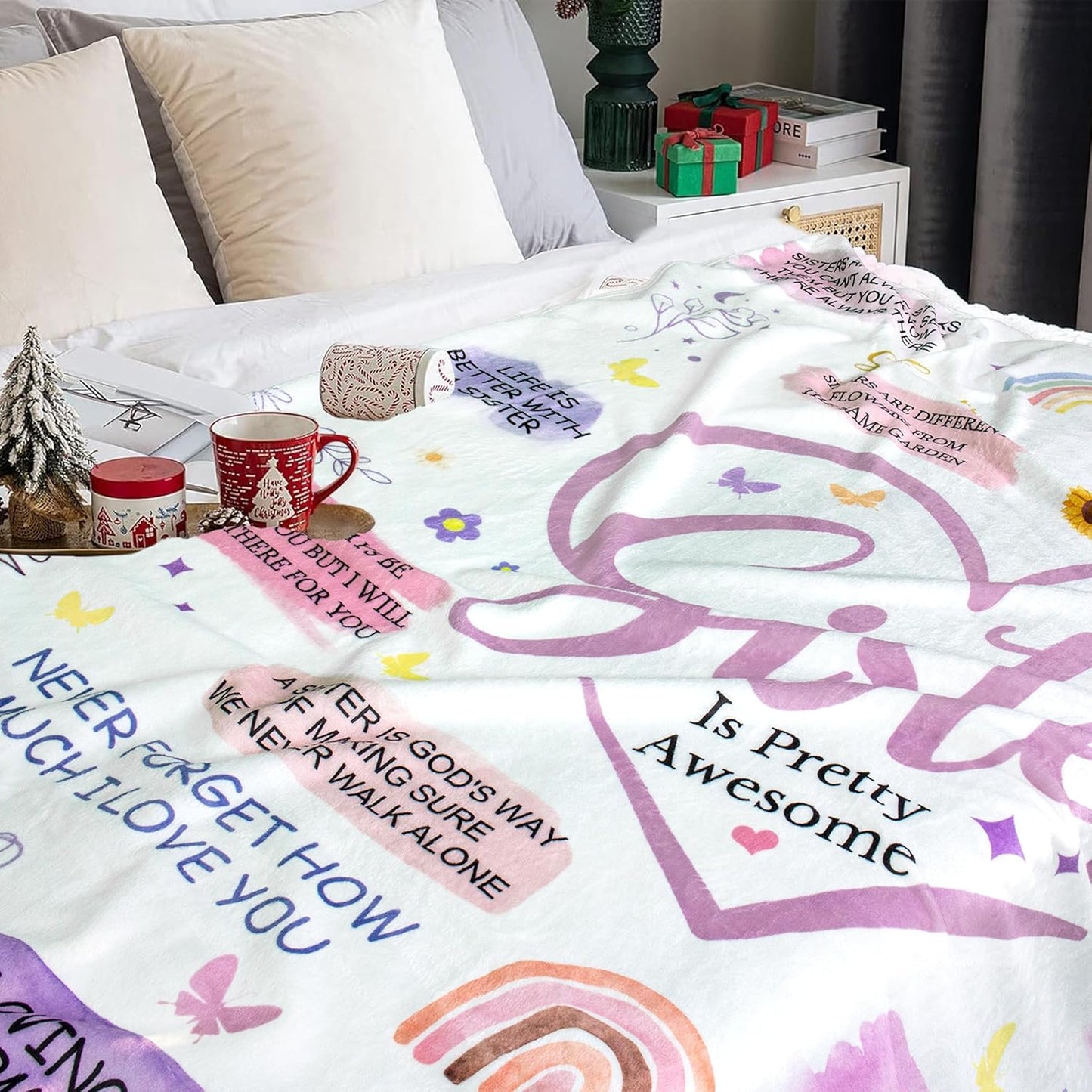 Sister Gifts Blanket, Happy Sister Birthday Gifts Ideas, Best Sisters Ever Gifts for Women, Mother's Day Graduation Birthday Gifts for Sisters Throw Blanket 60"X50"