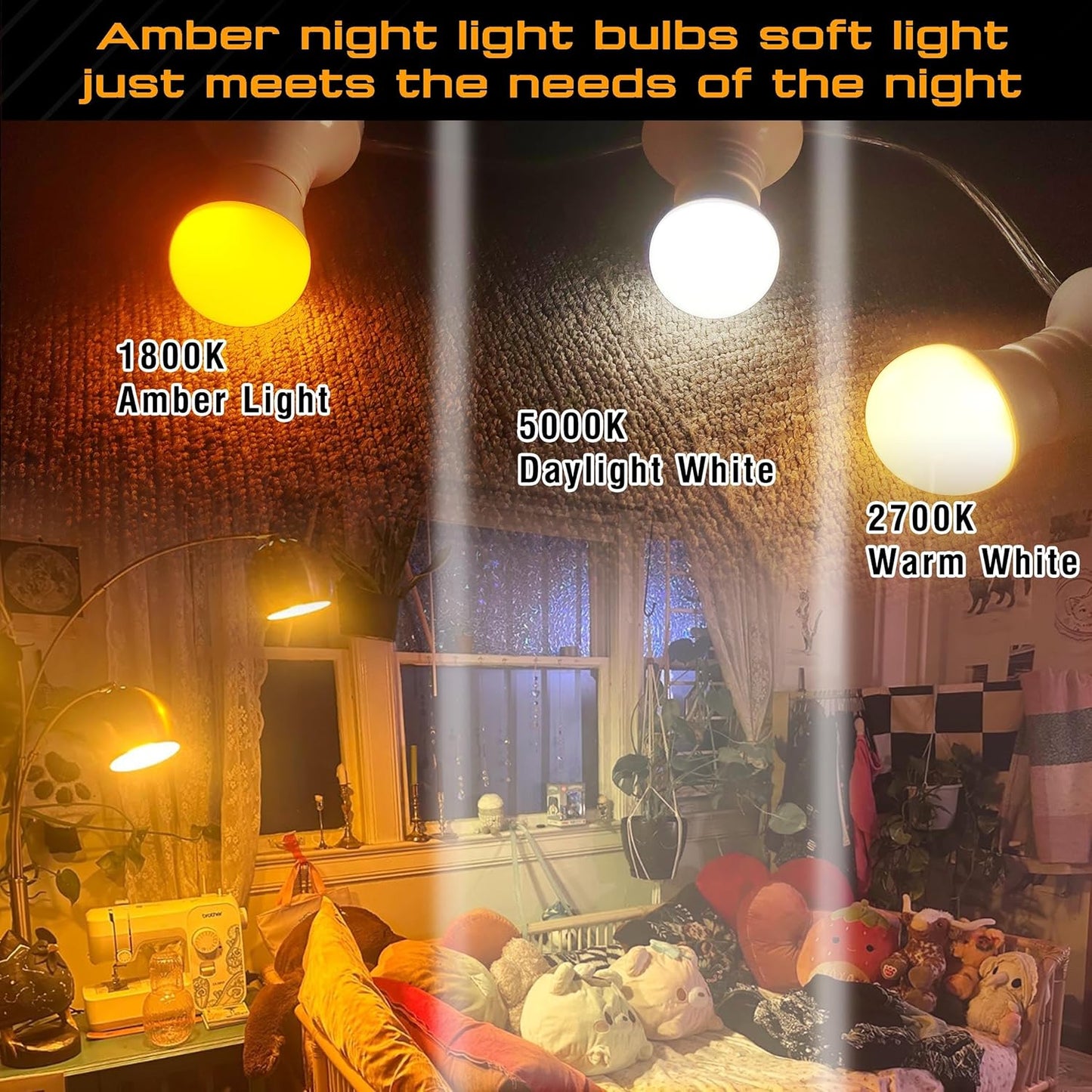 Amber Sleep Light Bulb, Blue Light Blocking, 1800K Warm Light Bulb 25-40W Equivalent, 3W Mood Soothing Night Light, E26 Dim Light Bulbs for Healthy Sleep Therapy, Bedroom, Nursery, Non-Dimmable, 2pack