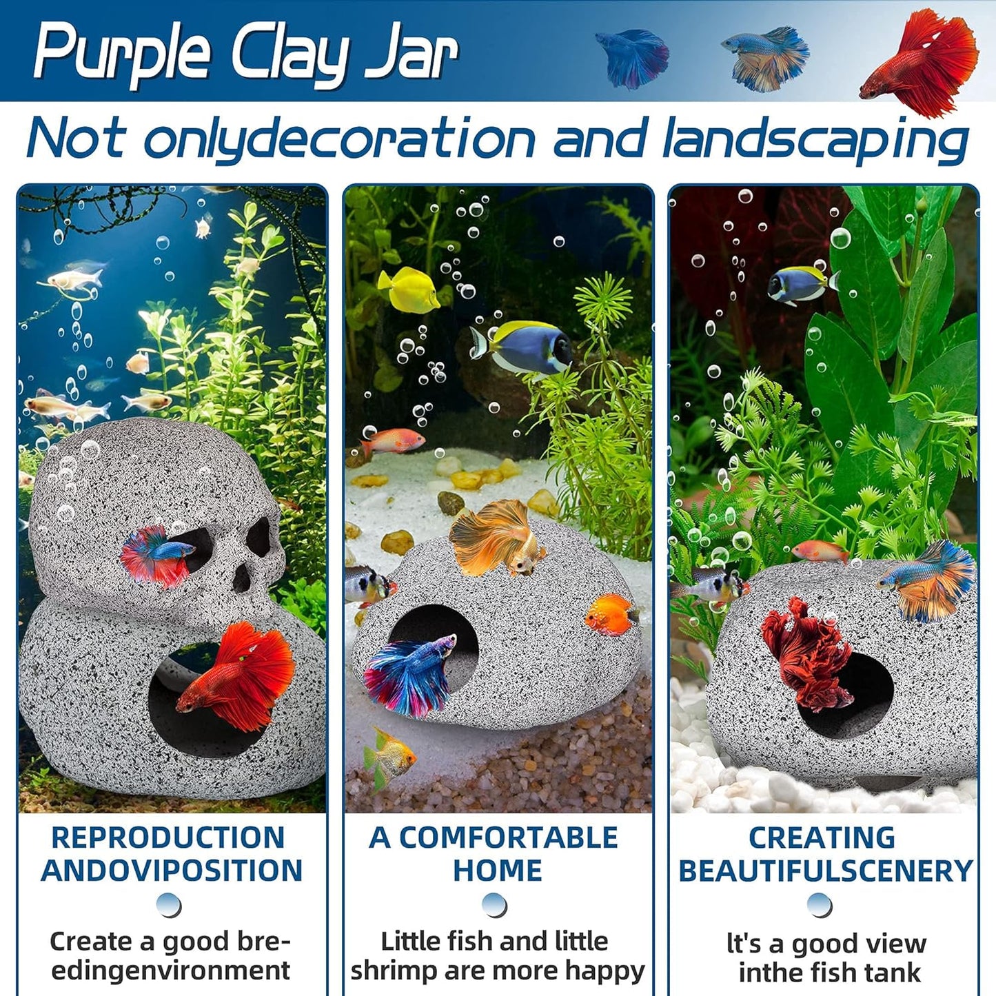 Ameliade Aquarium Decorations Cave Fish Tank Accessories Rock Decor for Shrimp Cichlid Hiding Breeding Small Fish Bowl Hide Decoration Betta Toys Hideout Stones House（Medium）
