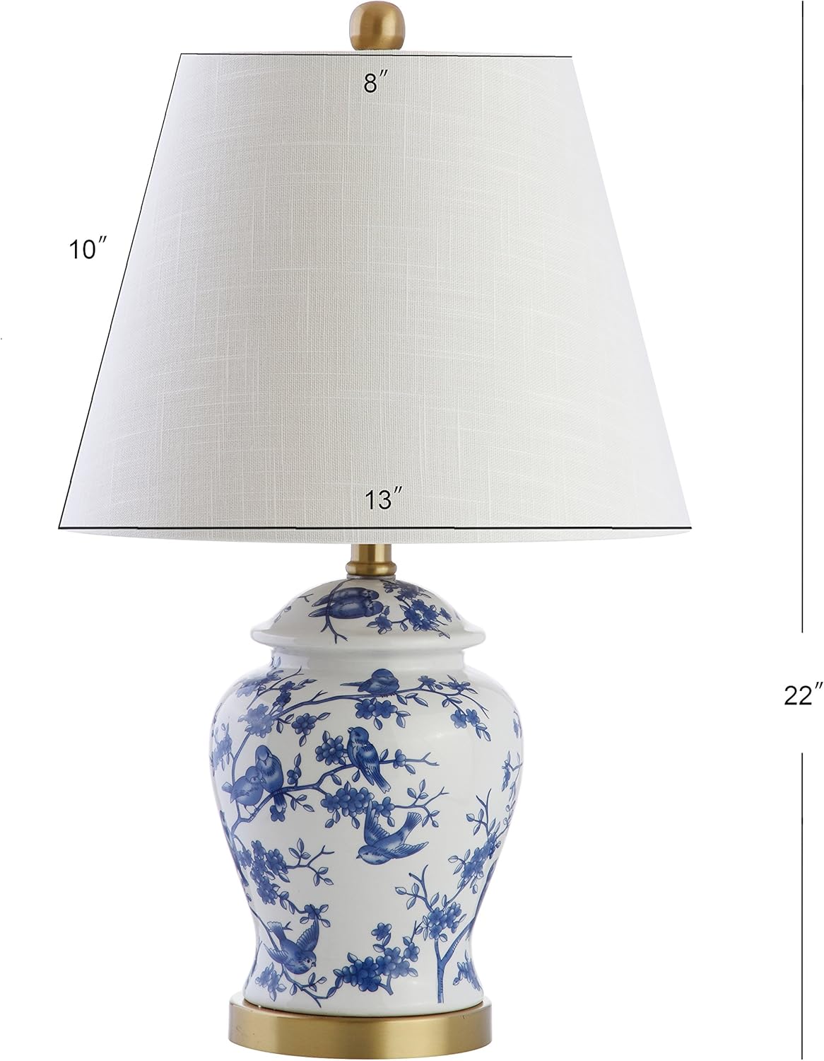 JONATHAN Y 22" Blue/White Ceramic Table Lamp, French Country Chinoiserie Ginger Jar LED Bedside Lamp for Living Room Bedroom, White Linen Shade, JYL3005A