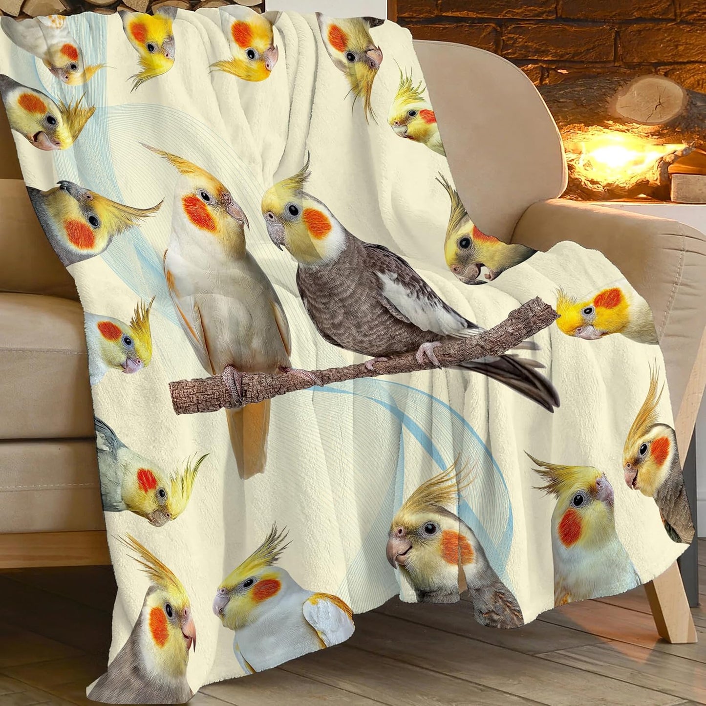 Parrot Bird Throw Blanket Cute Cockatiel Stuff Gifts for Kids Girls Boys Adults Women Men Soft Cozy Warm Plush Fluffy Fuzzy Fleece Blanket Decor 40''X50''