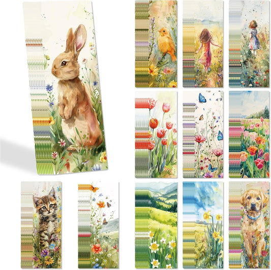 Vintage Flower Bookmark Gifts - 120 Pcs Cute Cats Dogs Paper Bookmarks Bulk for Women Book Lovers Nature Animals Page Marks School Reading Accessories Bookish Gift for Birthday Graduation