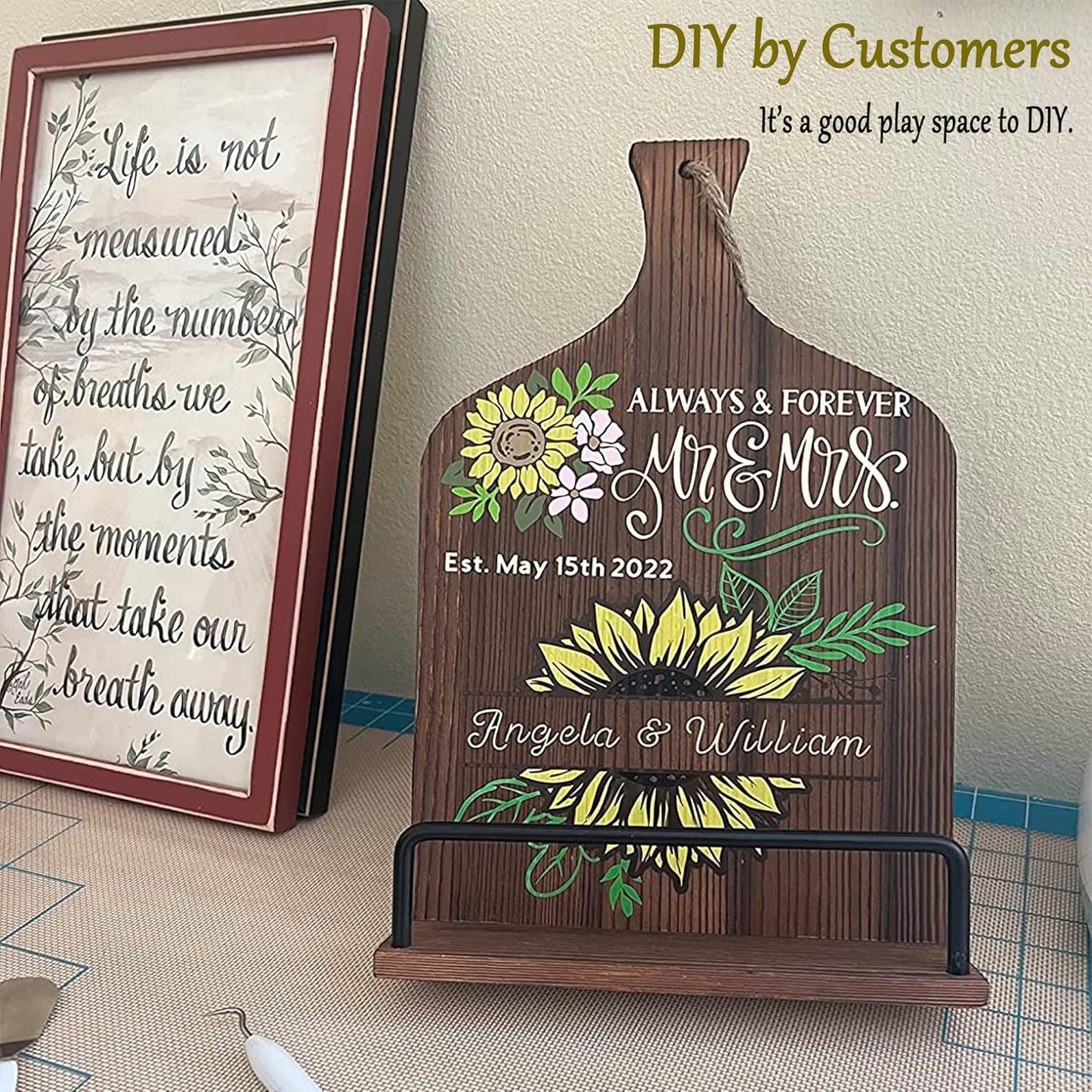Cookbook Stand for Kitchen Counter Wood Adjustable Recipe Book Holder Stand iPad Rustic Holder Thanksgiving Day Christmas Gift for Mother, Grandma, Women