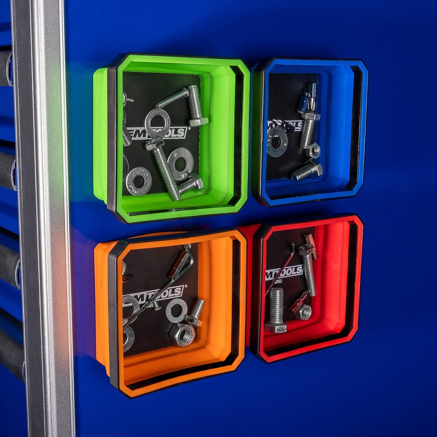 OEMTOOLS 26052 Foldable Magnetic Tray Set, Magnetic Tray for Mechanic's Small Parts, Sorting and Storage, Collapsible, 4-1/2" Square, 2 lb. Capacity, 4 Colors