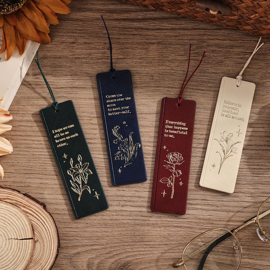 4 PCS Vintage Leather Bookmarks with Gift Box for Women, Personalized PU Book Marks for Reading Women,Book Marks for Teachers Students School Office Home Supplies