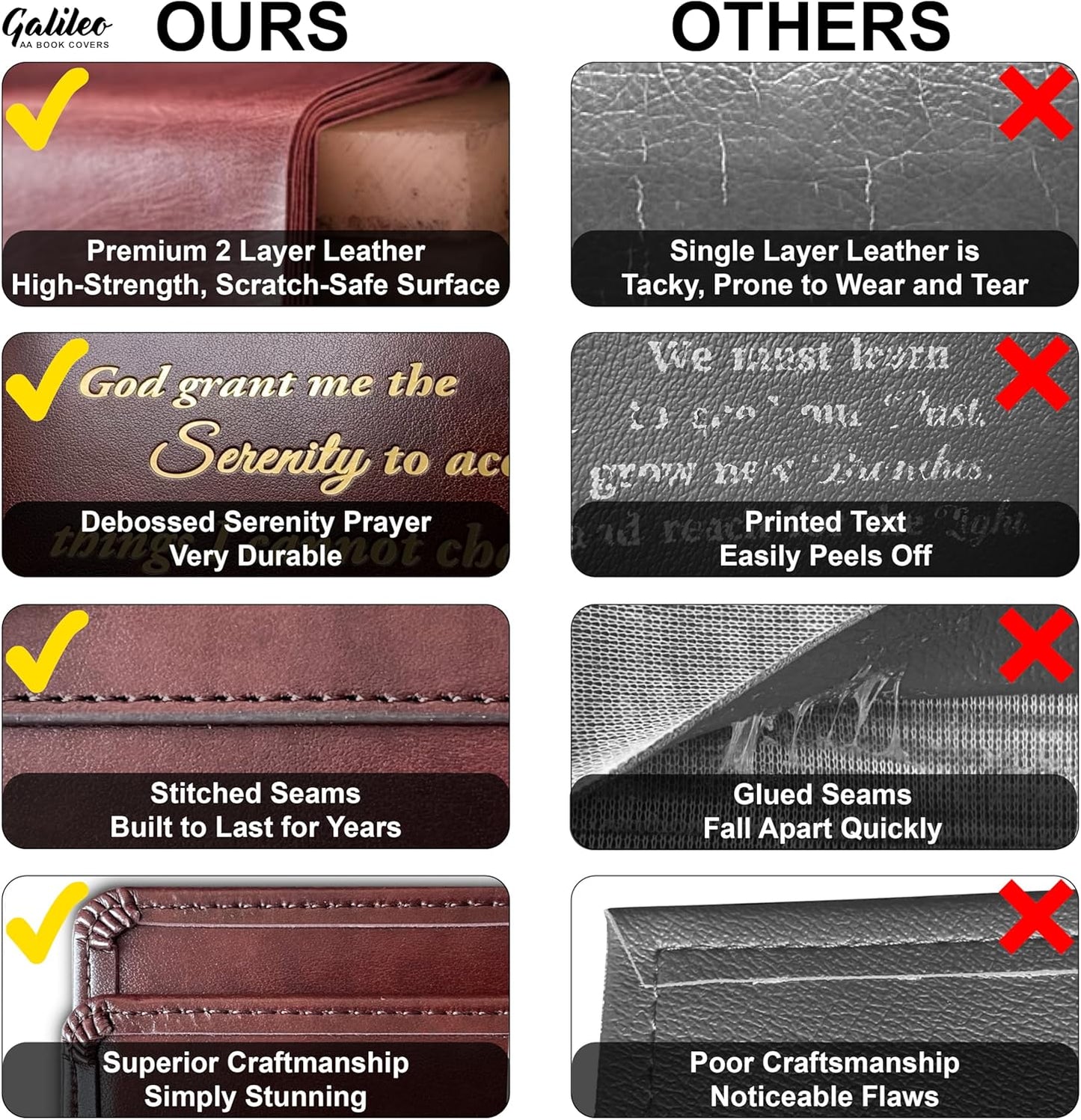 GALILEO® Double AA Big Book Cover & 12 Steps & 12 Traditions | PU Leather | Coin Holder | AA Book Covers for Hardcover | AA Gift | Alcoholics Anonymous (Coin Pocket/Silver)