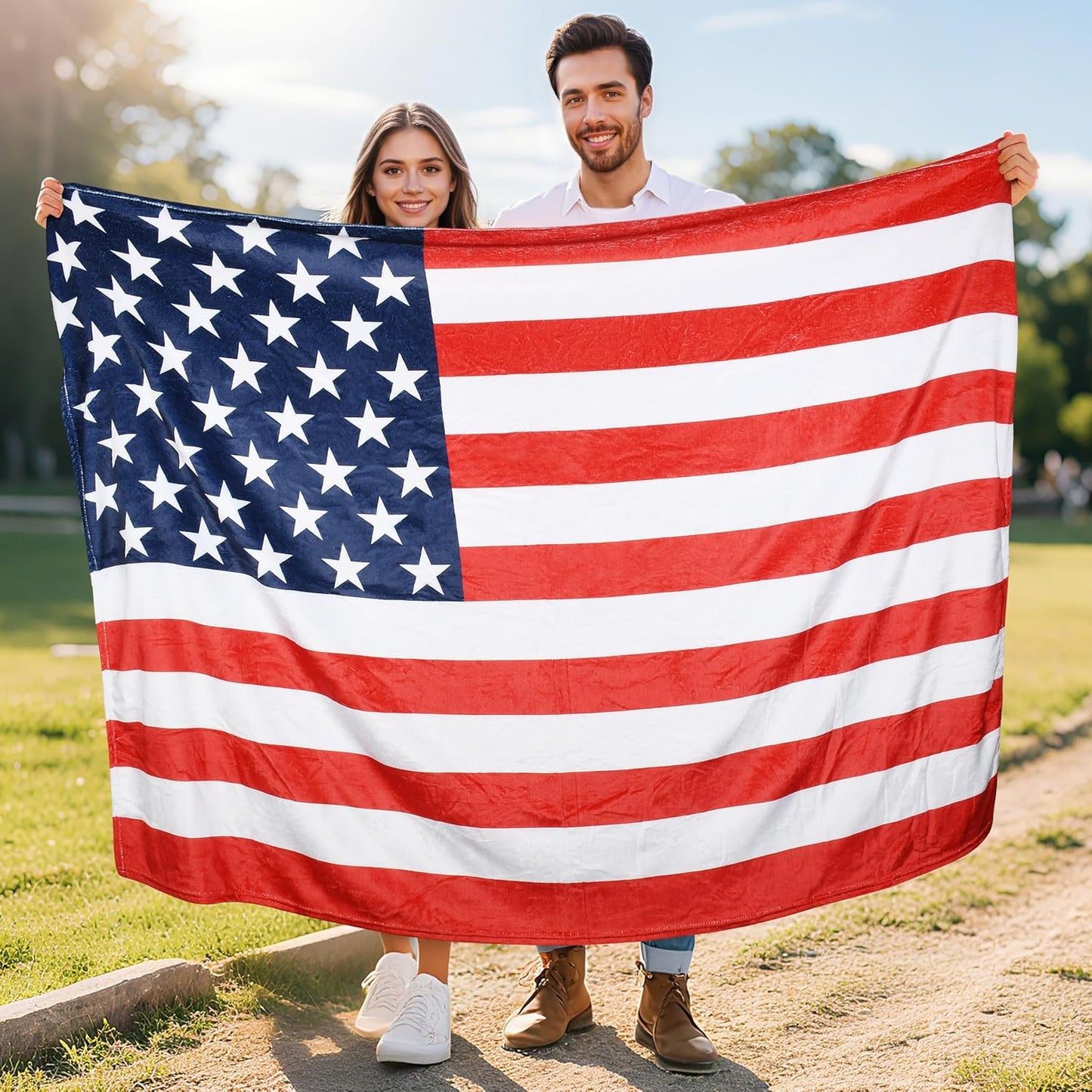 Catalonia American Flag USA Throw Blanket 50x70 Inches - Sherpa Fleece Patriotic Blanket for Bed, Couch, Sofa - USA Military Veteran Appreciation Gift
