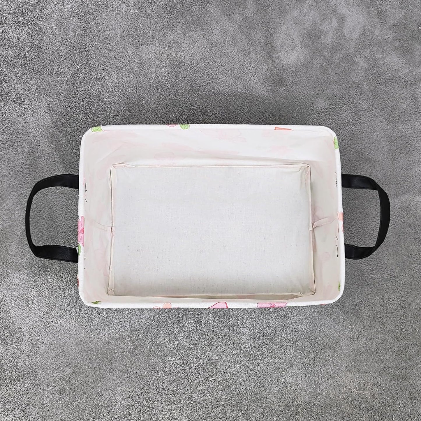 LANGYASHAN Rectangular Storage Bin Collapse Canvas Fabric Cartoon Storage Basket with Handles for Organizing Home Kitchen Boys and Girls Toys Office Closet Shelf Baskets (Rec Pink Butterfly)