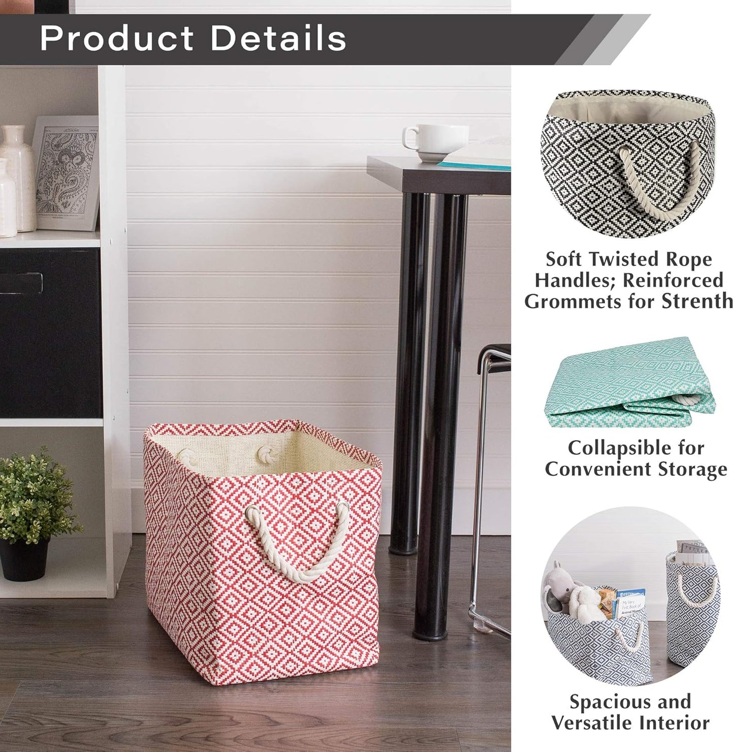 DII Woven Paper Storage Bin, Geo Diamond, Gray, Medium Rectangle