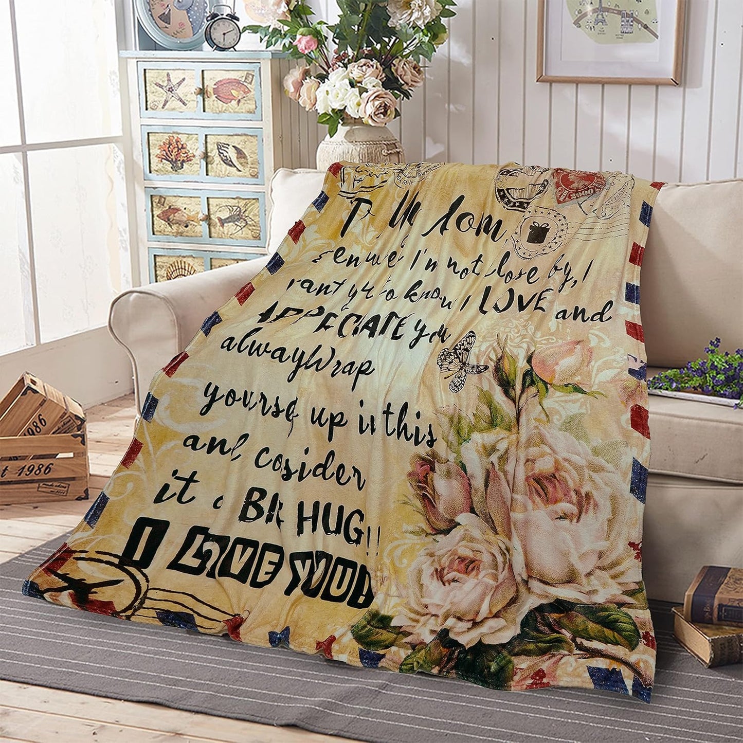Throw Blanket Mom Blanket Gift Personalized Fleece Throw Envelope Blanket Birthday Gifts for Women from Daughter