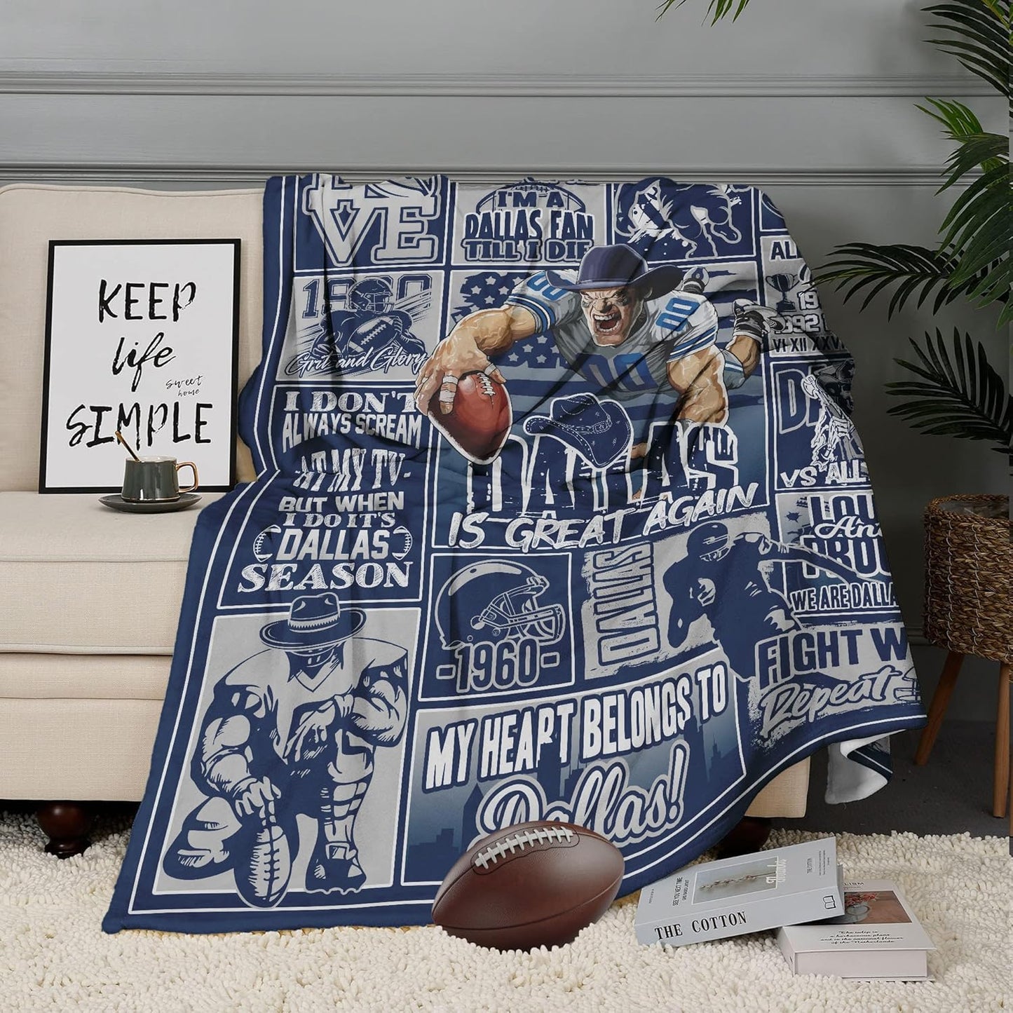 Football Blanket Plush Football Lovers Fan Gifts for Men Women Kids Sport Team Color Style Cozy Flannel Sofa Couch 50"x40".