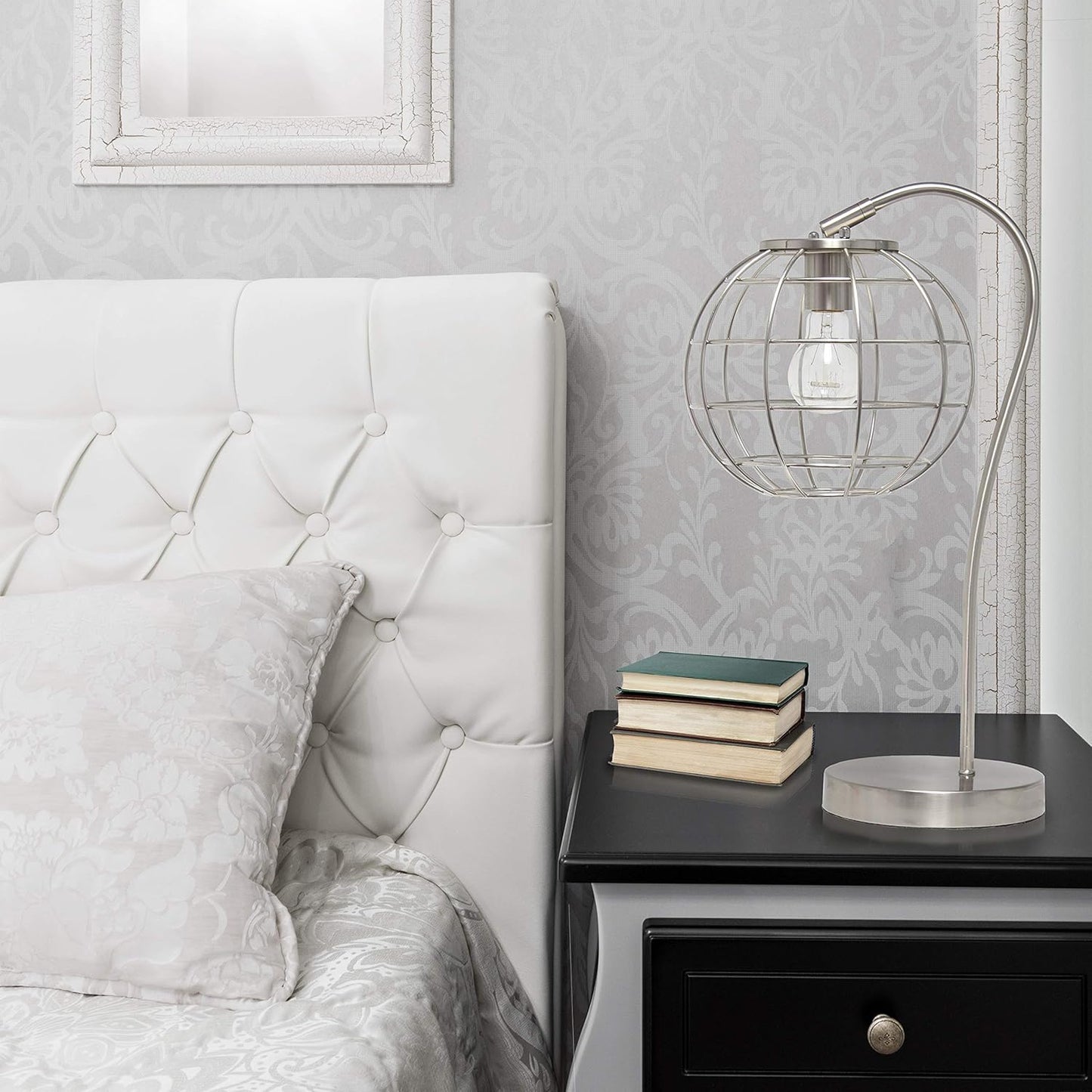 Elegant Designs LT2068-BSN Caged in Metal Table Desk Lamp, Brushed Nickel