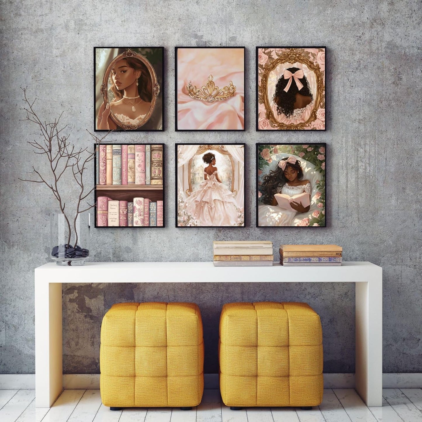 Eastern Print 6 Pieces African American Wall Art, Cute Black Princess Room Decor For Girls Bedroom, Black Girl Posters For Room Aesthetic, Black Women Poster For Room Aesthetic, Unframed 8x10 Inches
