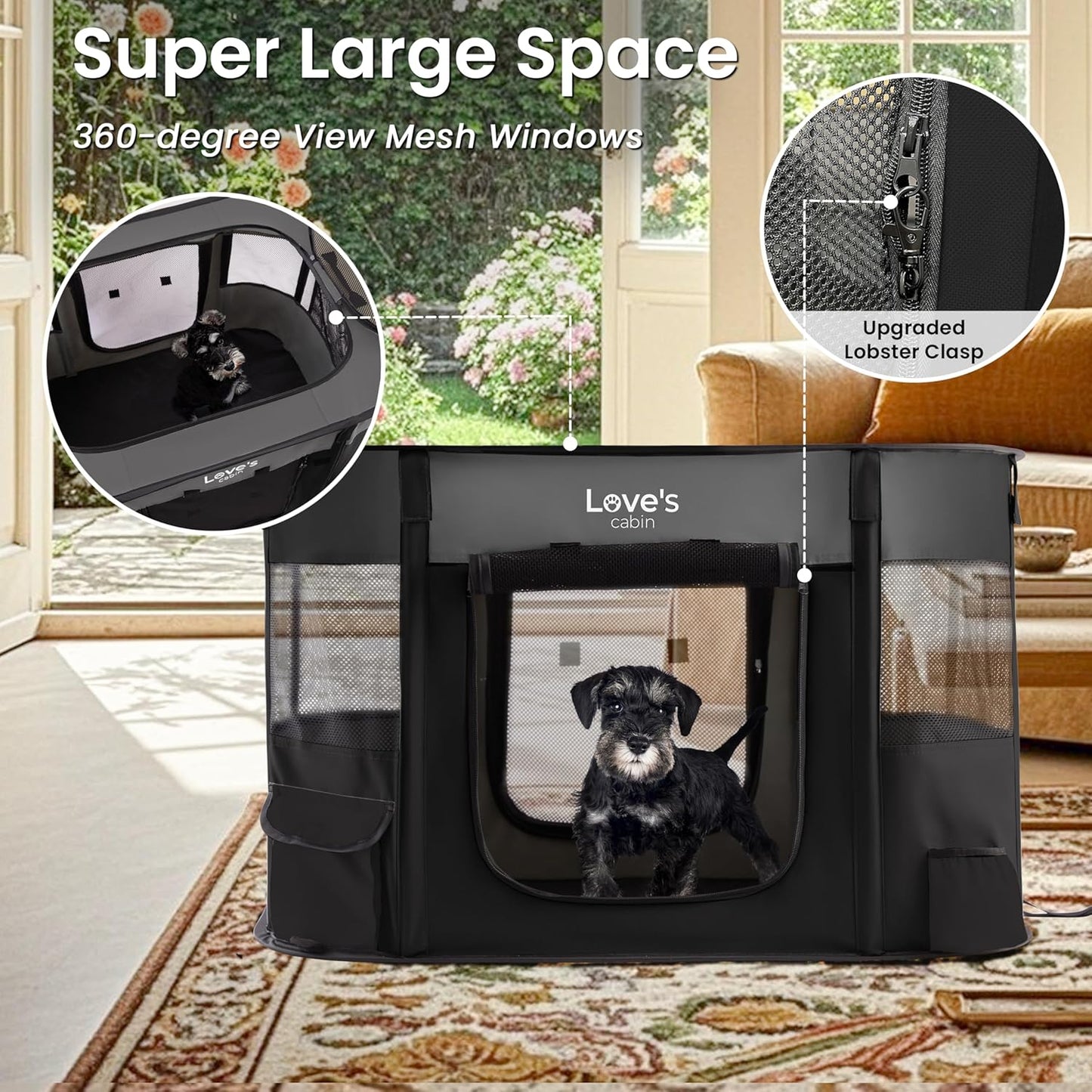 Love's cabin Pet Puppy Dog Playpen, Small Dog Tent Crates Cage Indoor/Outdoor, Portable Exercise Playpen for Cat, Foldable Pop Up Dog Kennel Playpen with Carring Case (S, Grey)