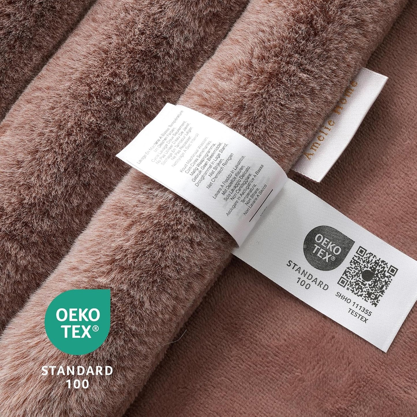 Amélie Home Faux Fur Throw Blanket for Couch, Ultra Cozy Fuzzy Fluffy Fur Luxurious Soft Striped Plush Gift Blankets for Family Sofa Chair Bedroom, 55"x70", Cationic Fox Pink Brown