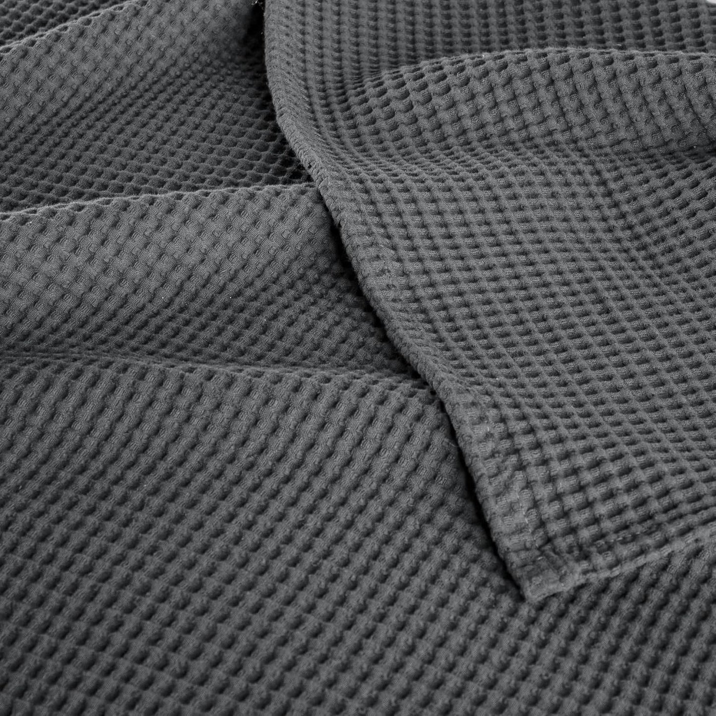Exclusivo Mezcla 100% Cotton Waffle Weave Blanket Queen Size, Soft, Lightweight and Breathable Muslin Gauze Blanket for Bed, All Season, 90"x90", Dark Grey