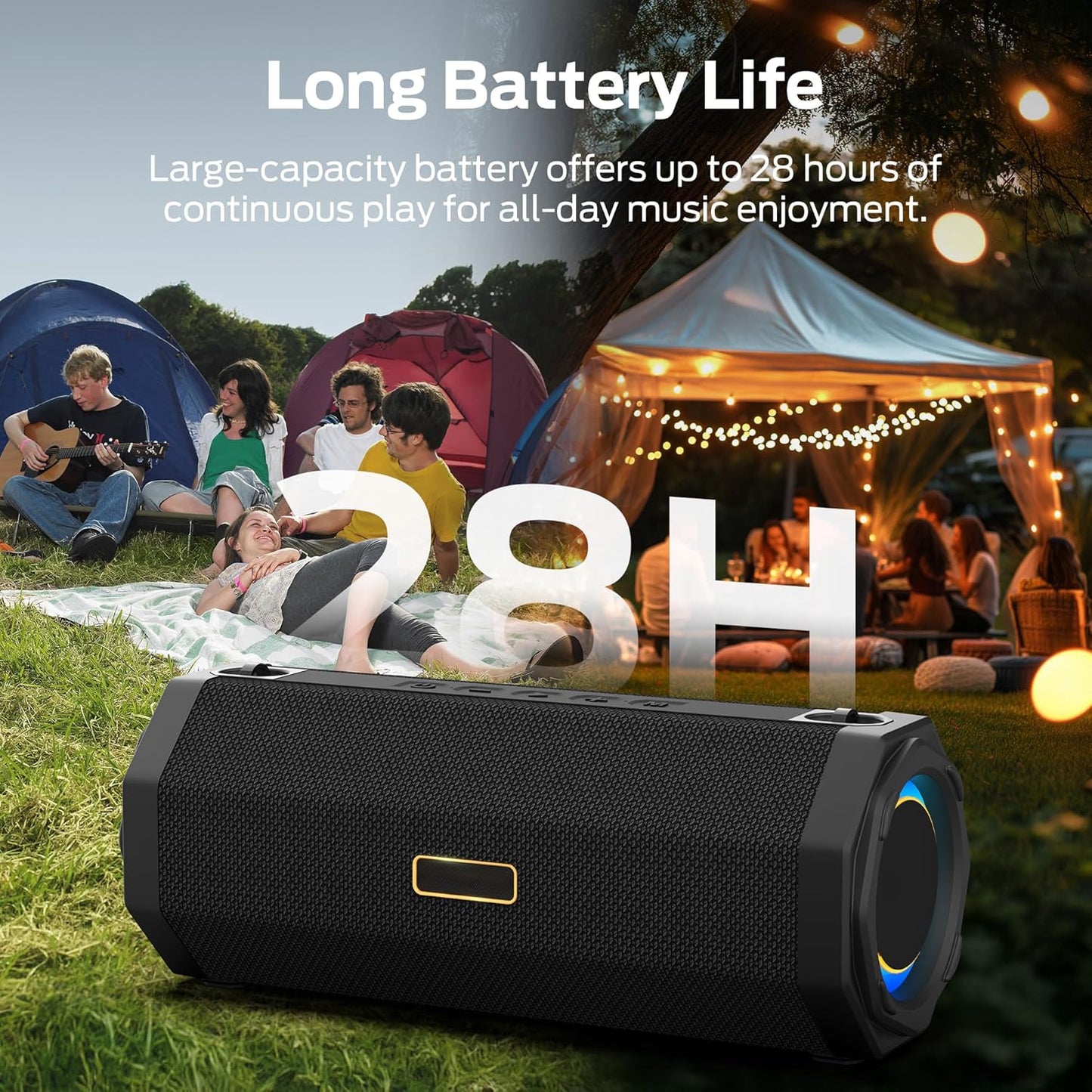 Monster Speaker S200 Wireless Portable Bluetooth Speaker, 24H Playtime, IPX6 Waterproof, 50W Stereo Sound, Bluetooth 5.4, Dual Bass Speakers, Perfect for Home, Parties, and Travel.Black