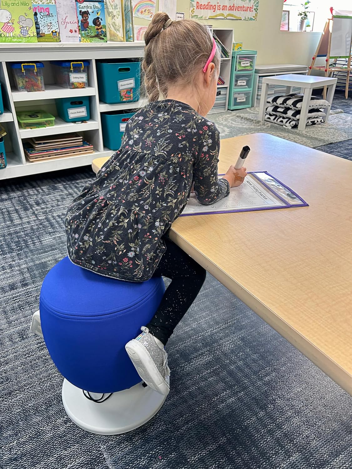 KORE Design Kids Adjustable Pivot Stool, Waterproof Fabric Desk Chair Comfy for Students, Kid Computer Chair for School, Home, Active Sitting, ADD/ADHD, Autism, Girls/Boys, Small (13-17“), Blue