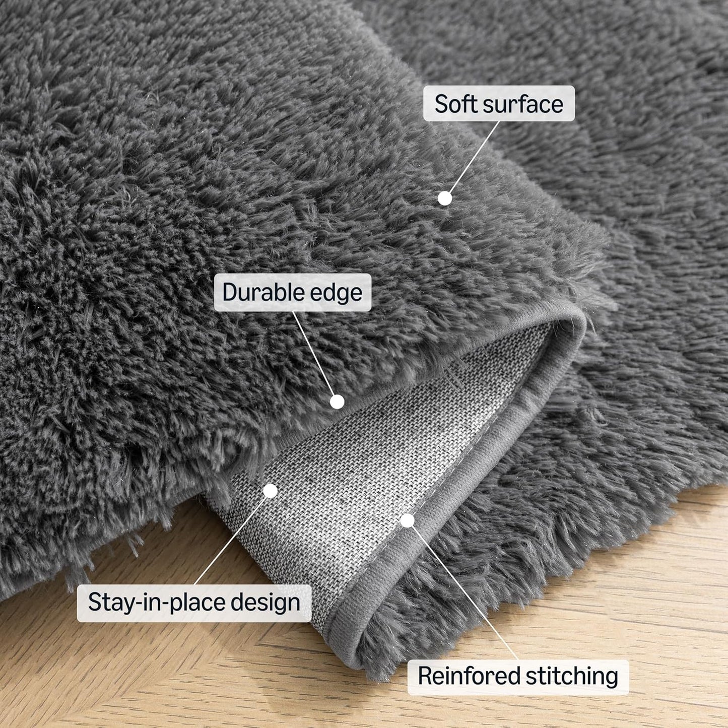 Amazon Basics Fluffy Washable Round Area Rug, Circle Shaggy Carpet for Living Room, Bedroom, Nursery, 7'R, Dark Gray
